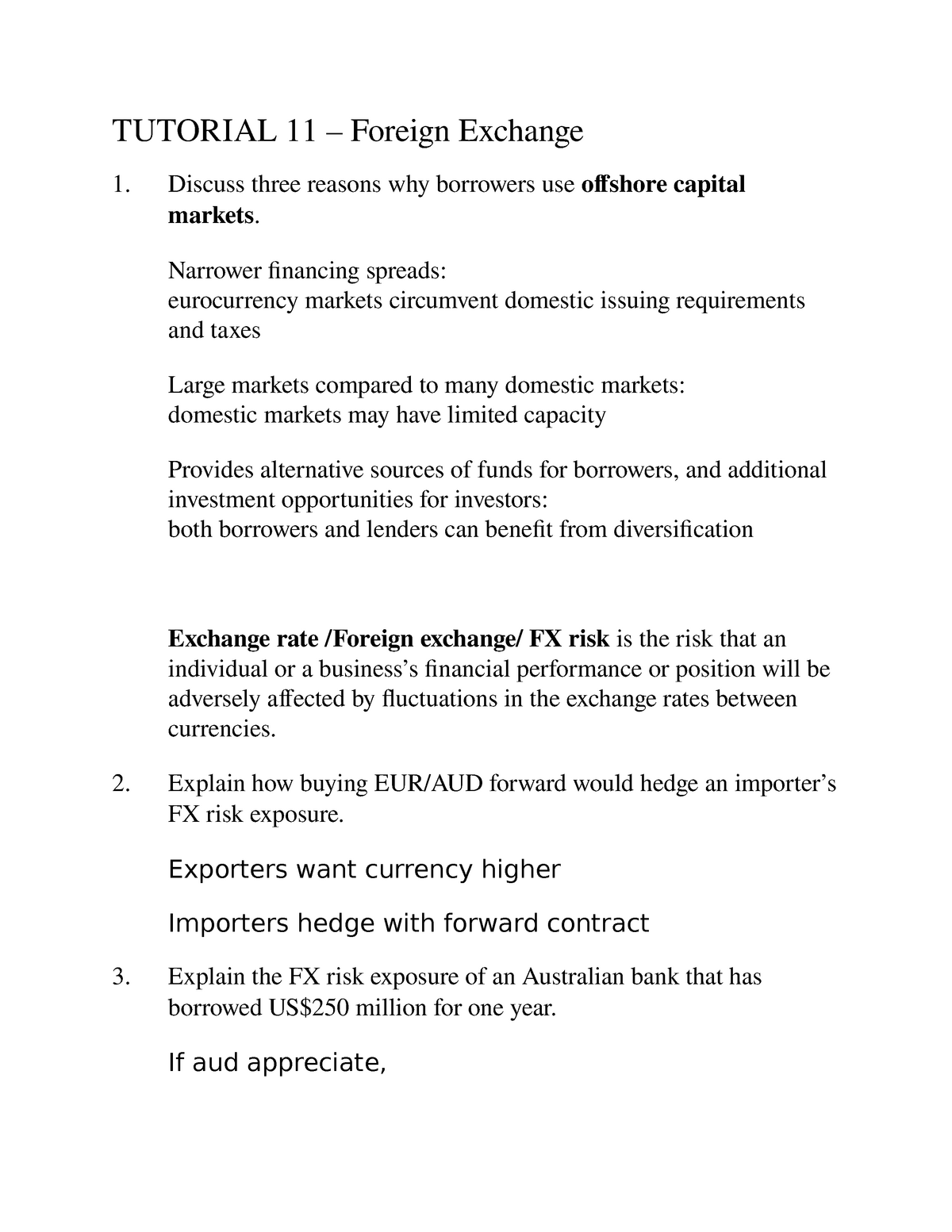 foreign exchange assignment questions