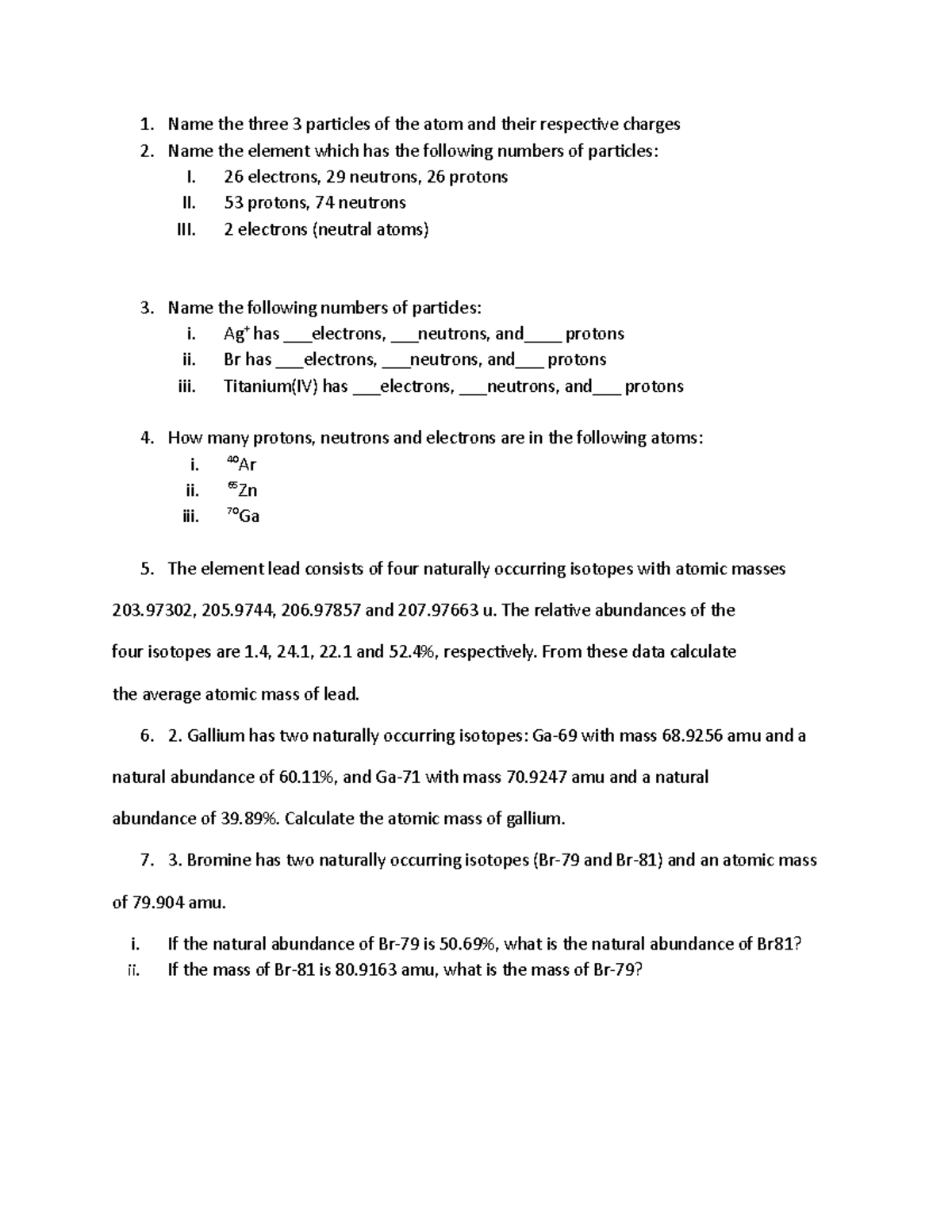 Tutorial - Name the three 3 particles of the atom and their respective ...