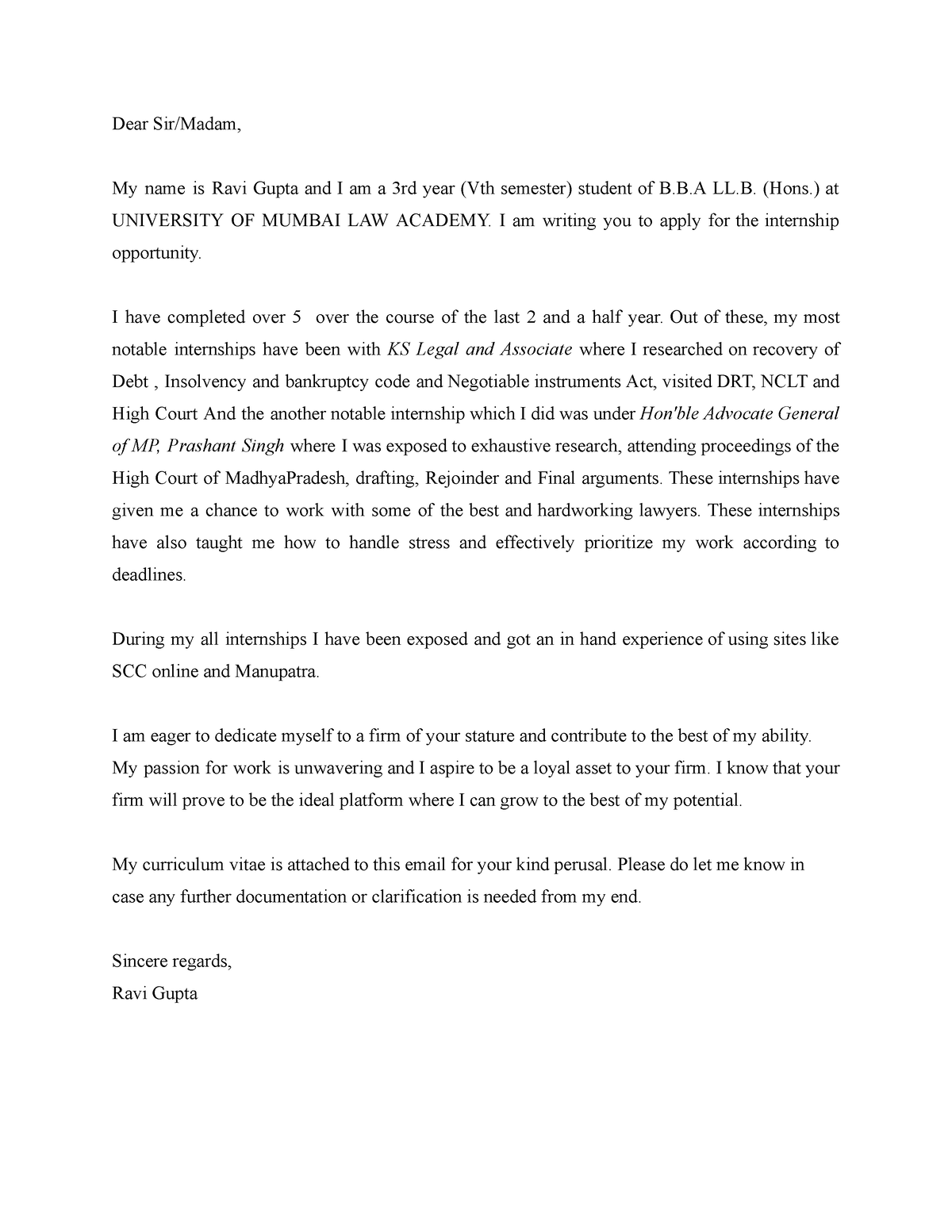 Cover Letter[Ravi Gupta] - Dear Sir/Madam, My name is Ravi Gupta and I ...