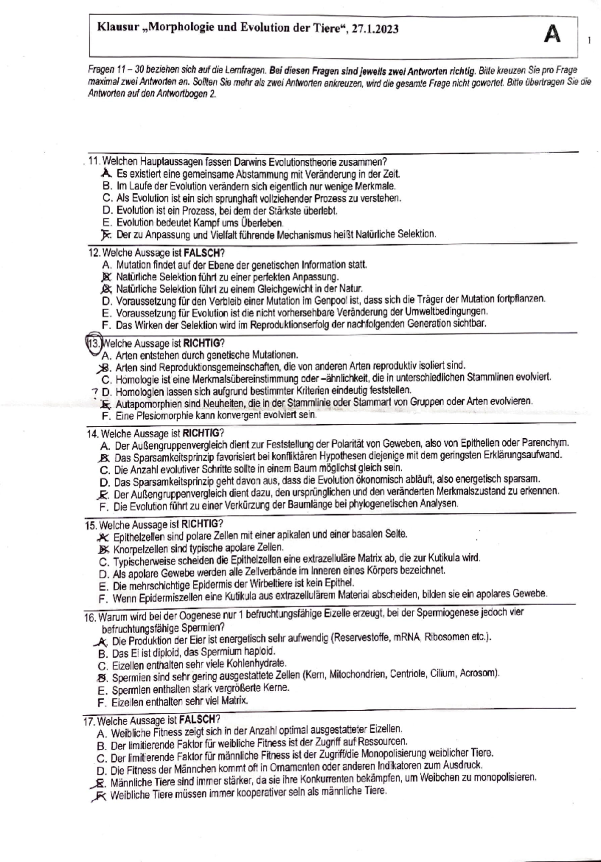 Prüfungsfragen Morphologie BIO02 2023 1 Klausur „Morphologie und