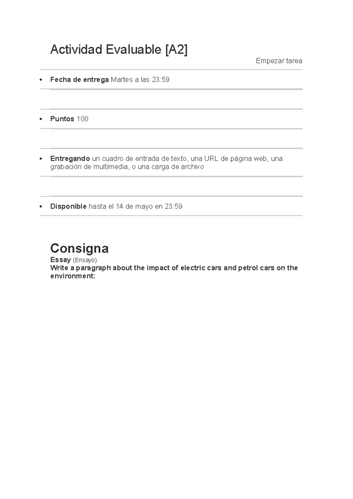 Actividad 2 ingles - Actividad Evaluable [A2] Empezar tarea Fecha de ...