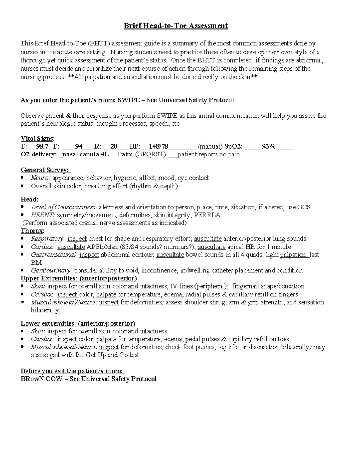 MED SURG Final - Brief Head-to-Toe Assessment This Brief Head-to-Toe ...