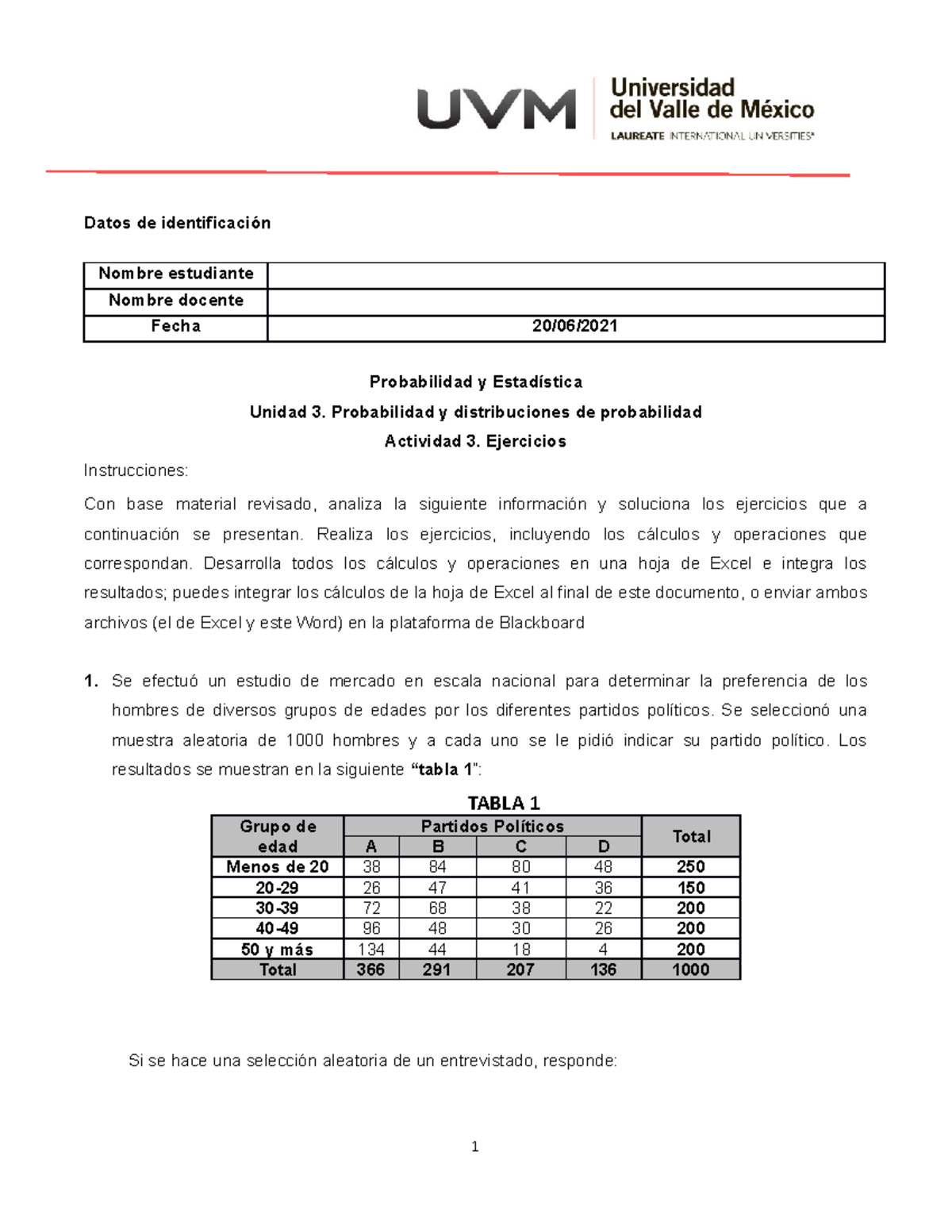 Unidad 3. Probabilidad Y Distribuciones De Probabilidad Actividad 3 ...