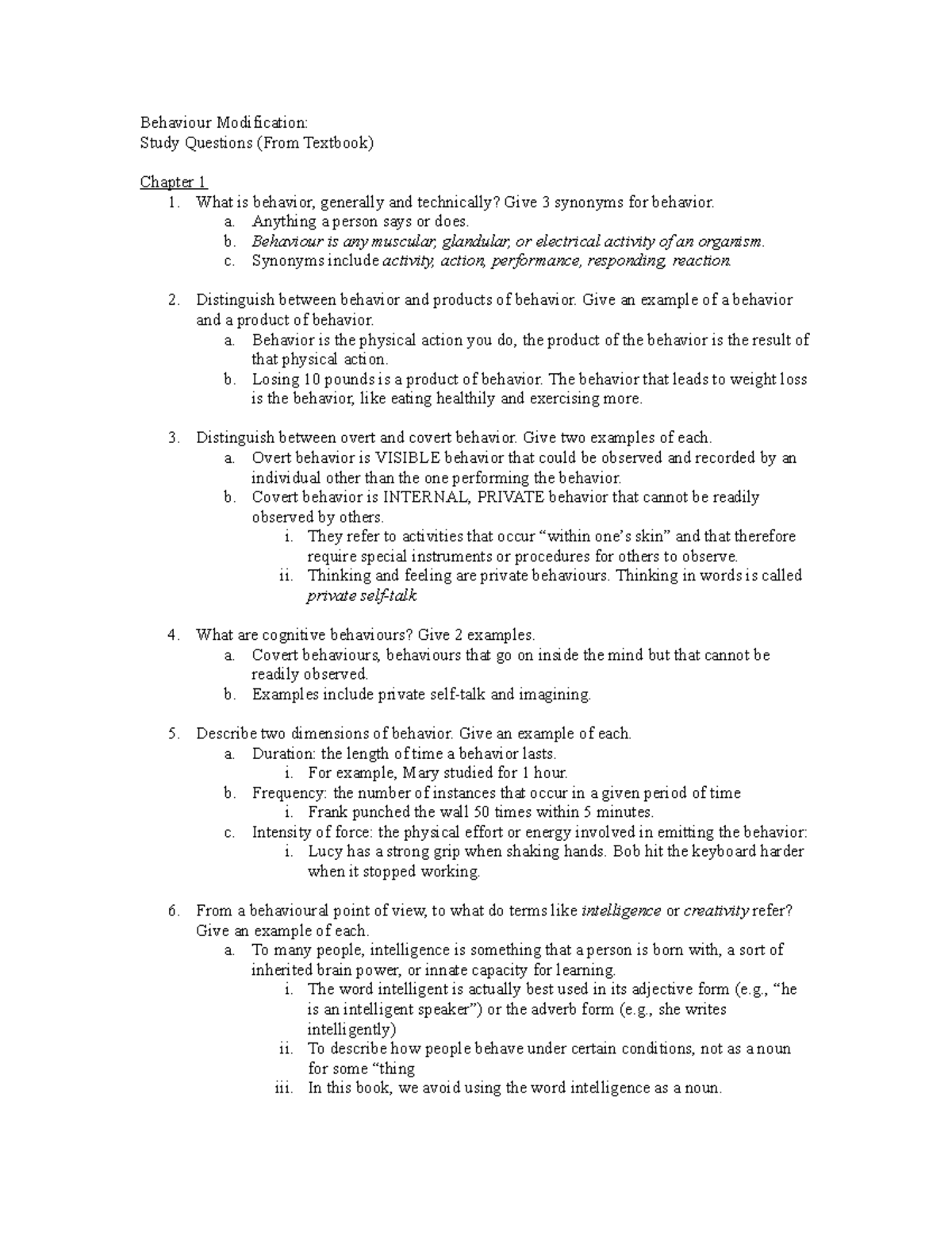 BMOD ch123summary - Summary Behavior Modification: Principles and ...