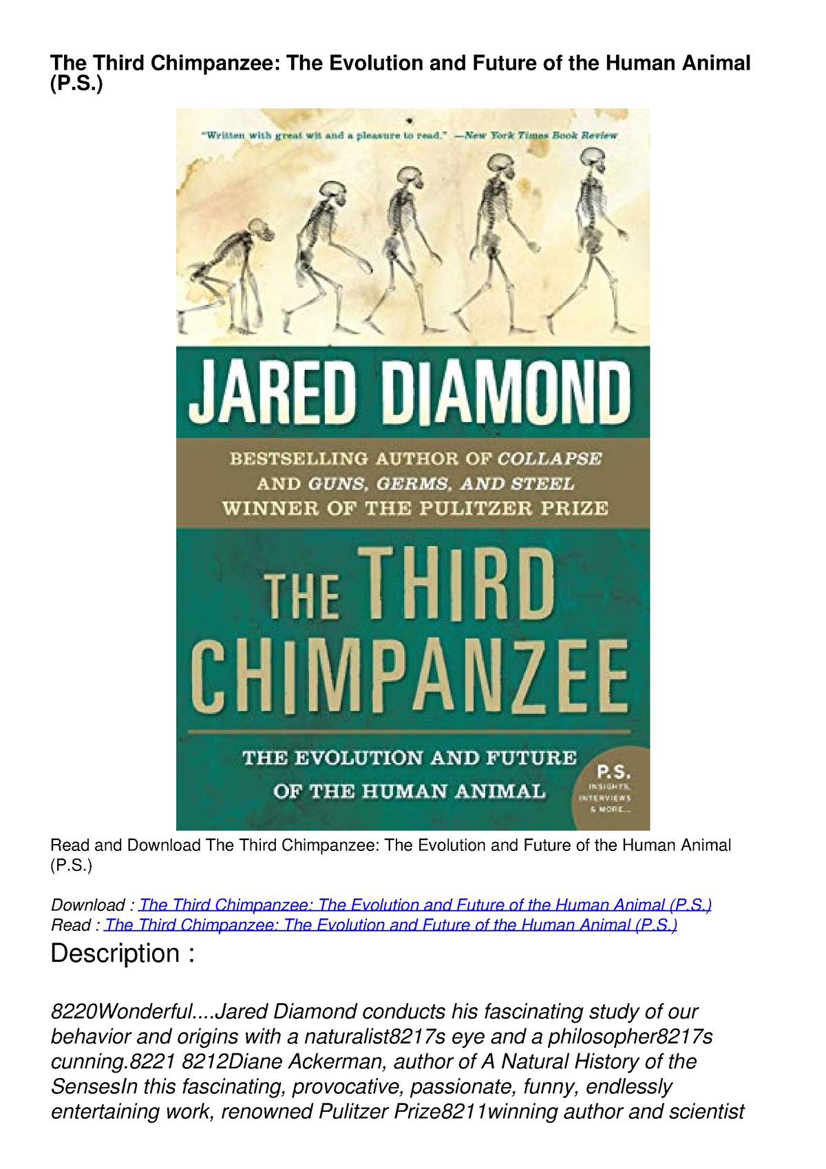 PDF/READ The Third Chimpanzee: The Evolution and Future of the Human