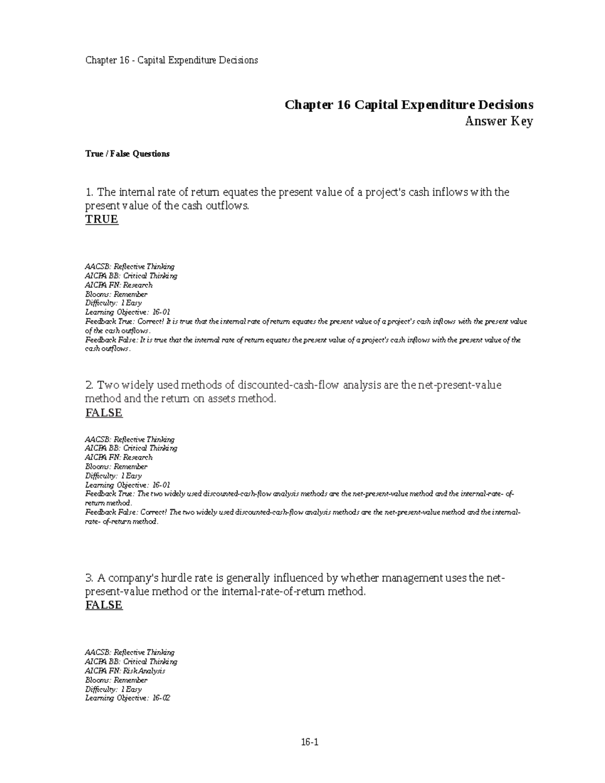 Ilide - accounting - Chapter 16 Capital Expenditure Decisions Answer ...