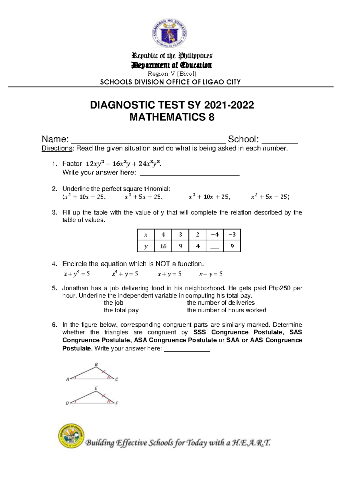 528289851 Math 8 Diagnostic Test - Republic of the Philippines ...