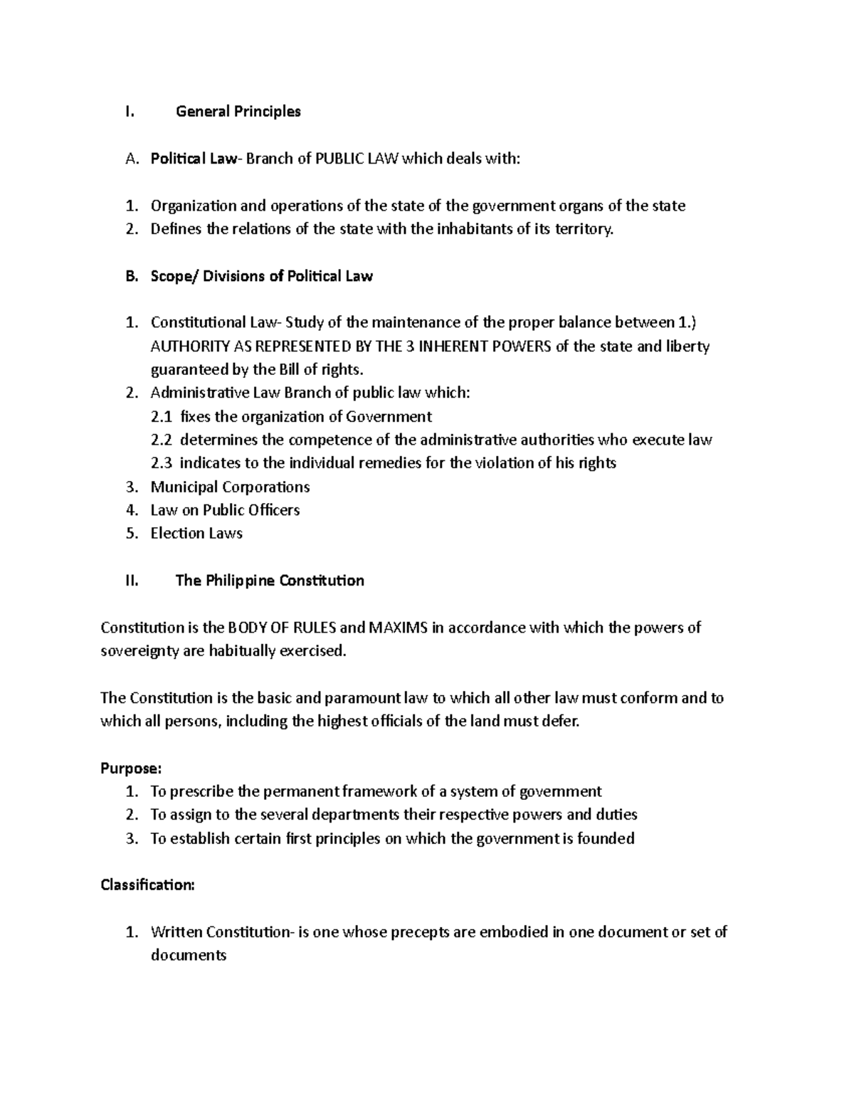 General Principles- Nachura - I. General Principles A. Political Law ...