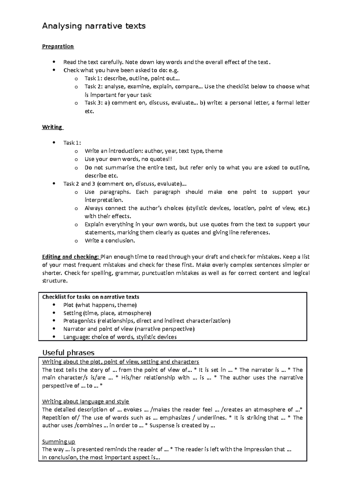 Analysing narrative texts - Analysing narrative texts Preparation Read ...