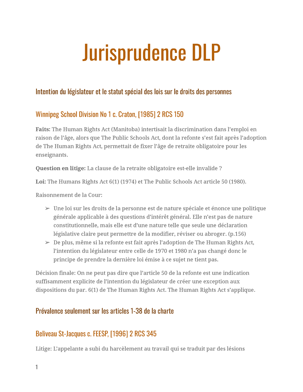 Jurisprudence Dlp Jurisprudence Dlp Intention Du Législateur Et Le