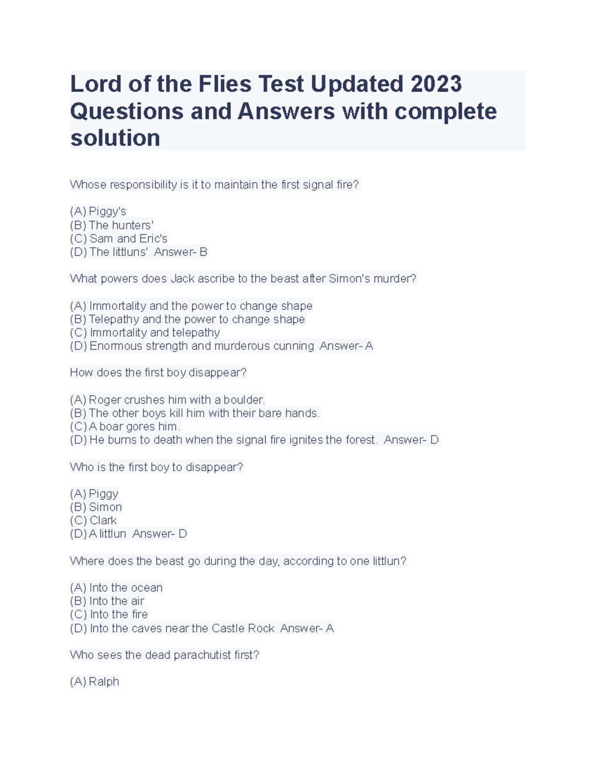 lord of the flies critical thinking questions