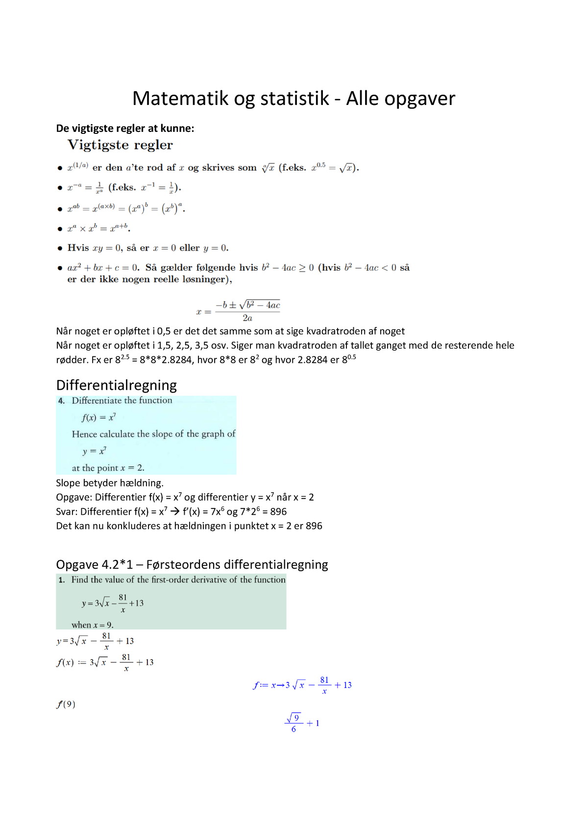 Matematik Og Statistik - Alle Opgaver (eksamen) - Matematik Og ...