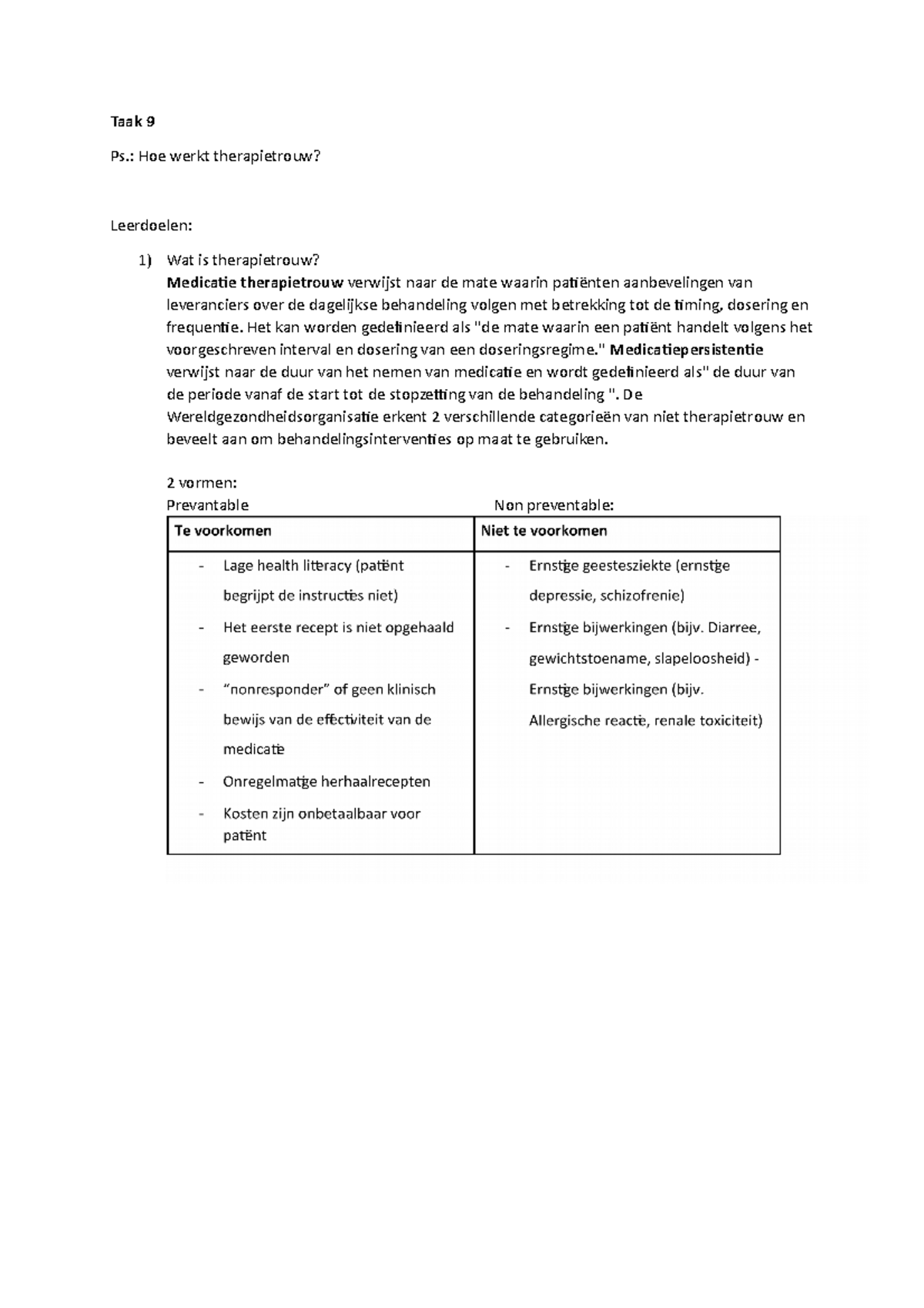 Taak 9 beleid en therapietrouw Taak 9 Ps. Hoe werkt