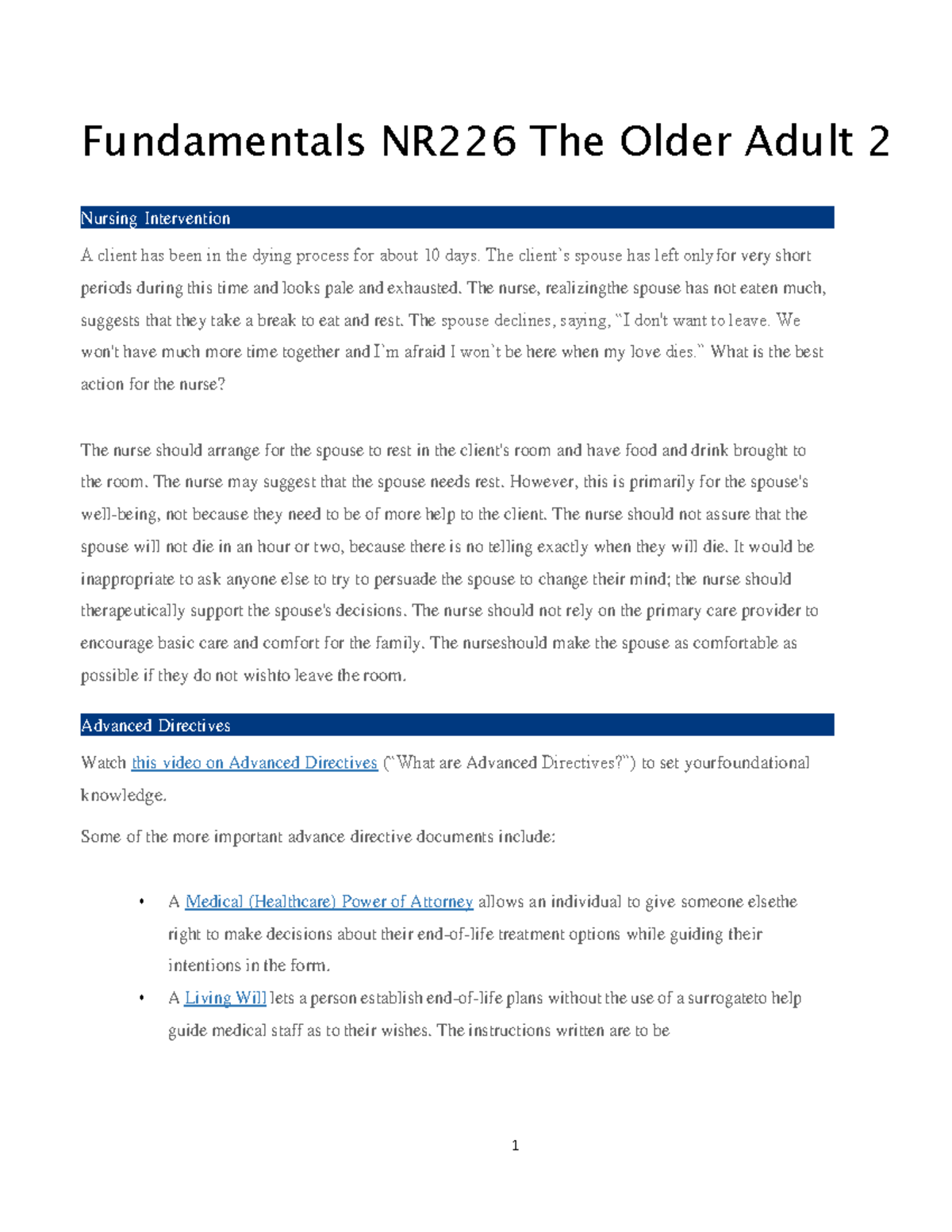 Fundamentals NR226 The Older Adult - The Client’s Spouse Has Left ...