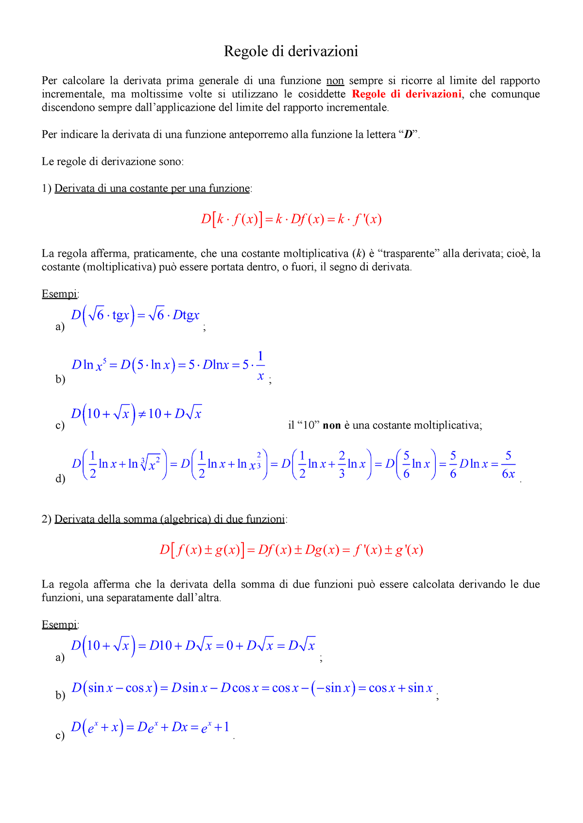 Derivate Regole Di Derivazioni Regole Di Derivazioni Per Calcolare La Derivata Prima 4480