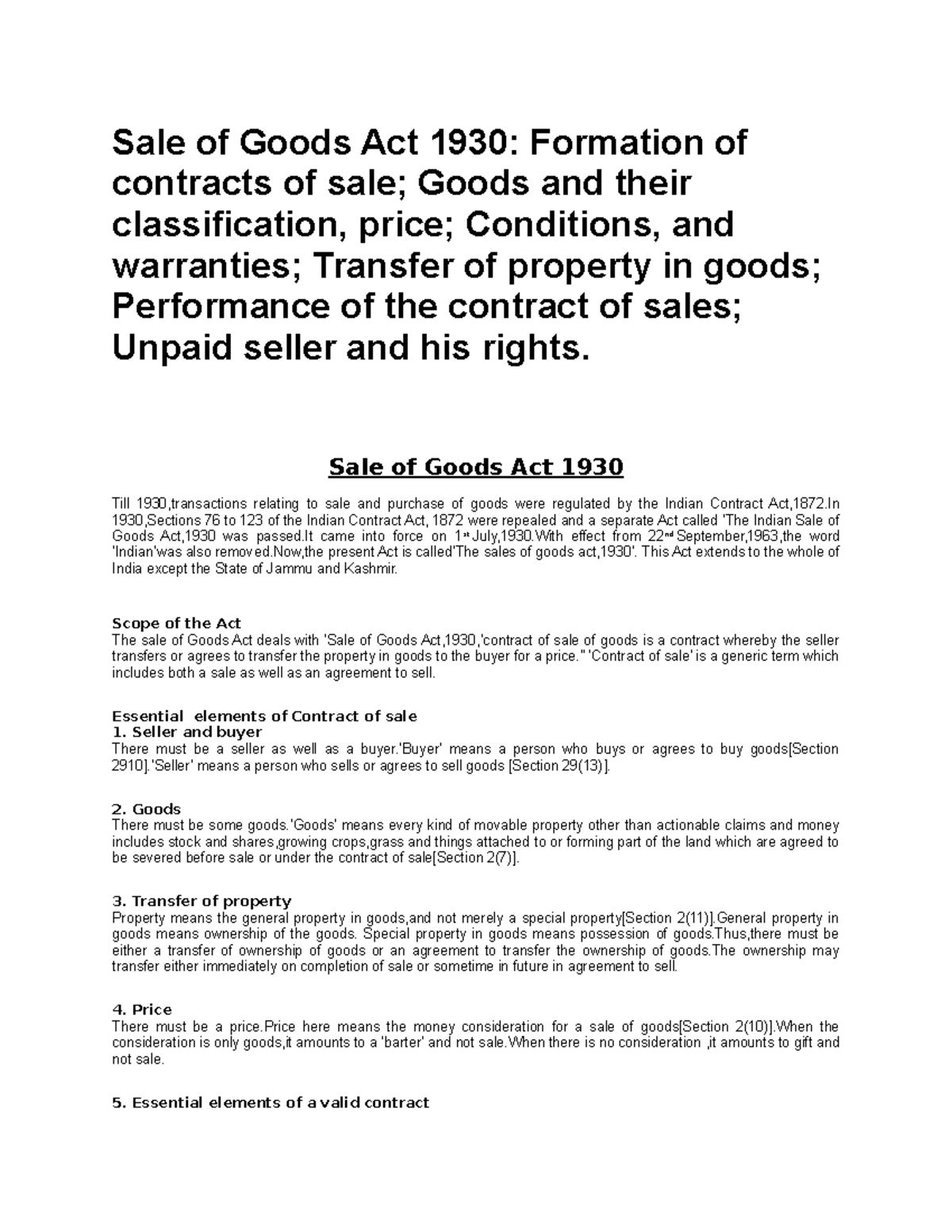 sales-of-goods-act-1930-conditions-and-warranties-doctrine-of-caveat