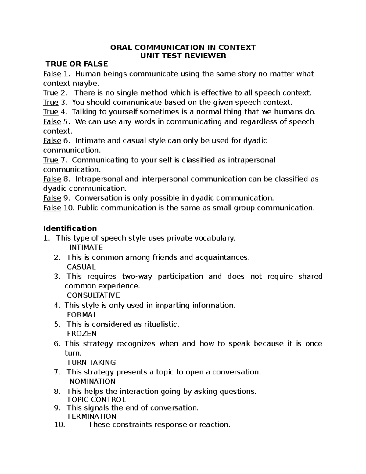 Communication and speech - Speech and Oral Communication - UPHSD - Studocu