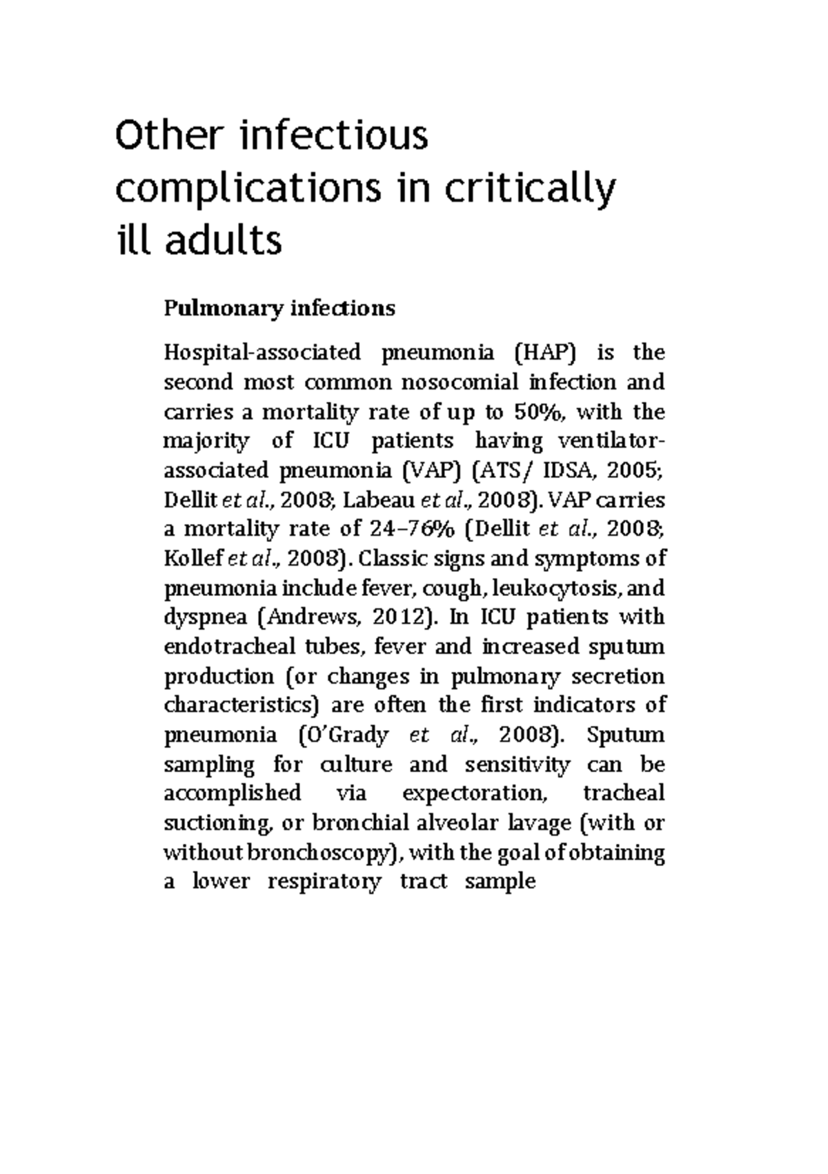 Other infectious complications in critically ill adults - Other ...