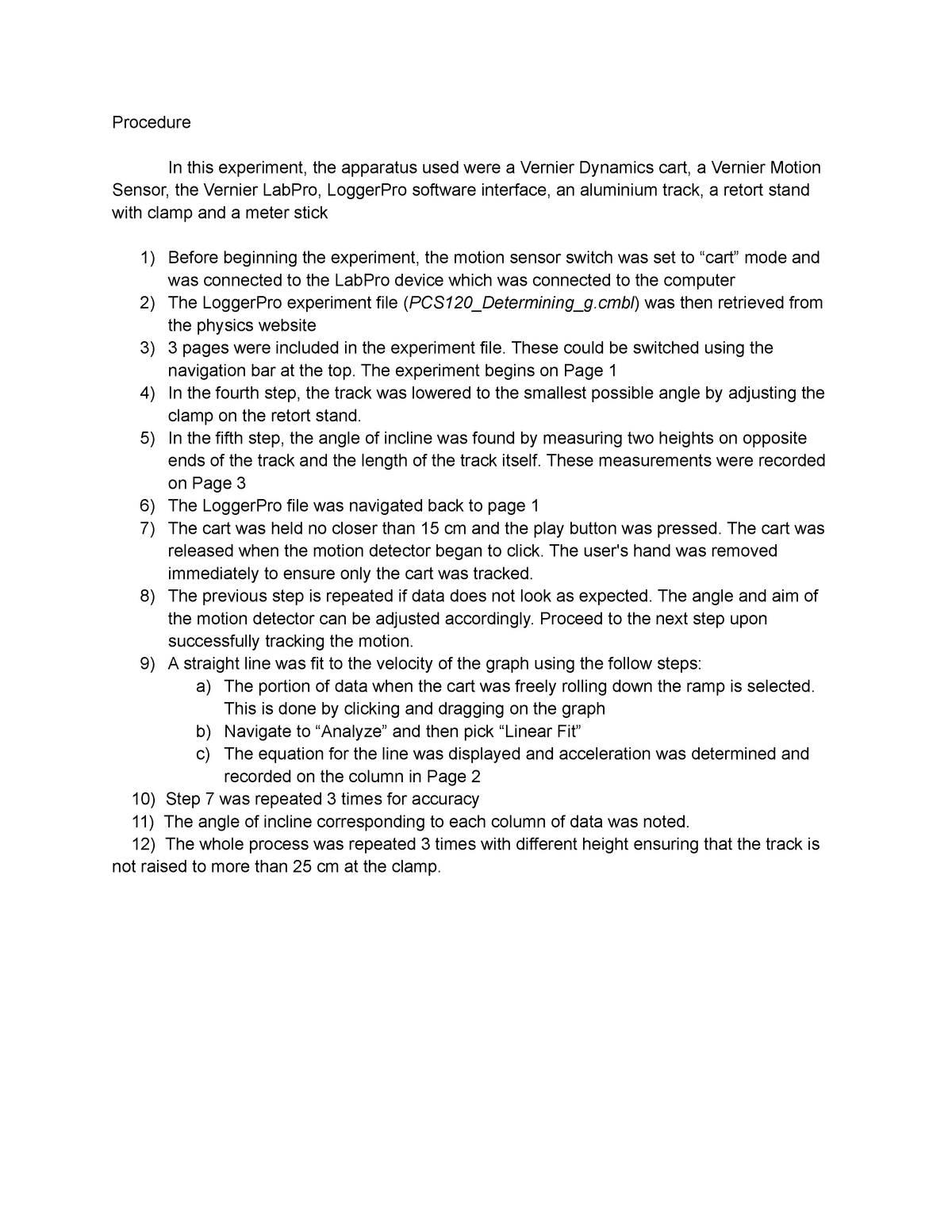 Lab Procedure - Physics 1 - Procedure In this experiment, the apparatus ...