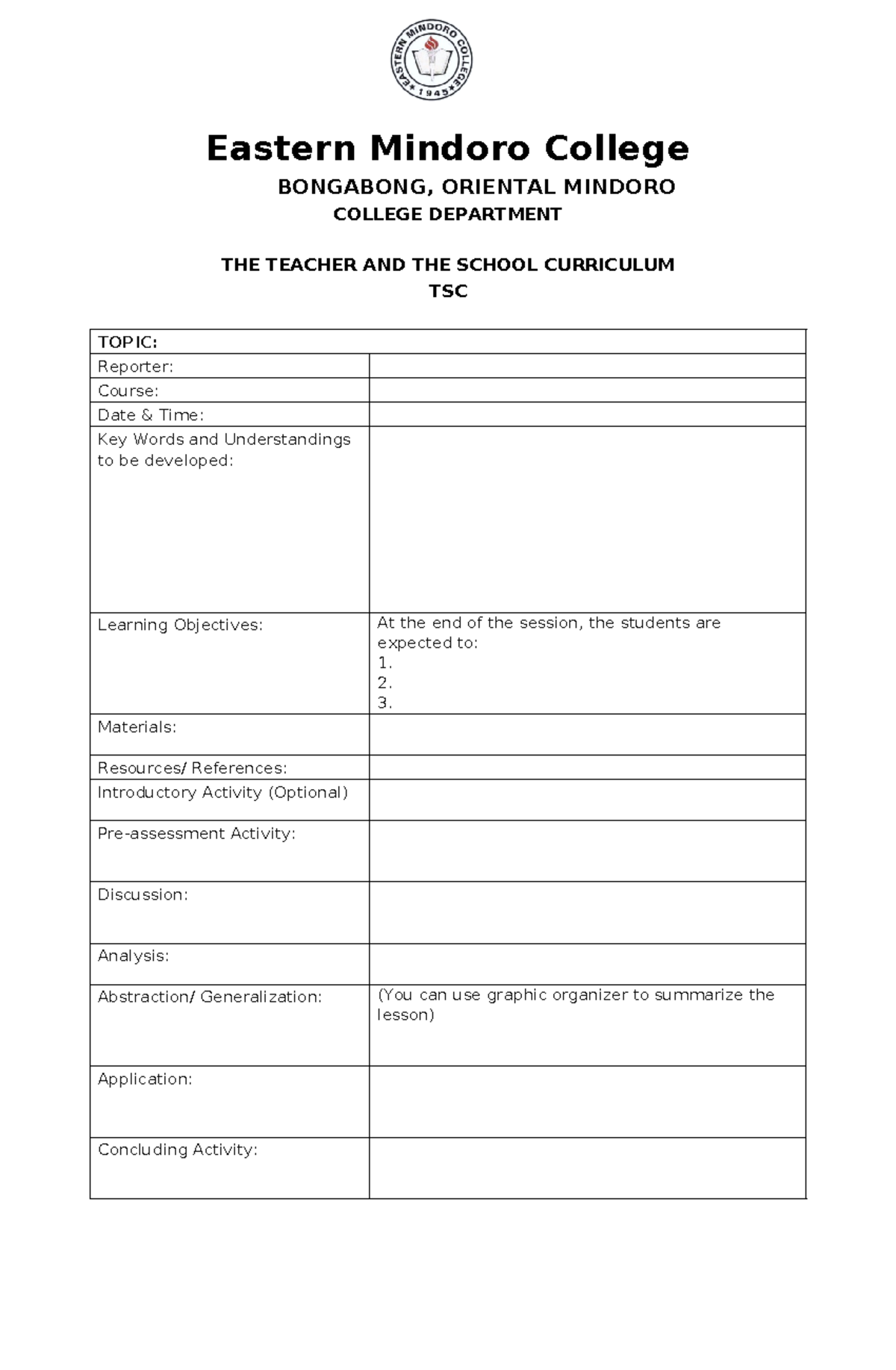 Reporting-Guide - Eastern Mindoro College BONGABONG, ORIENTAL MINDORO ...