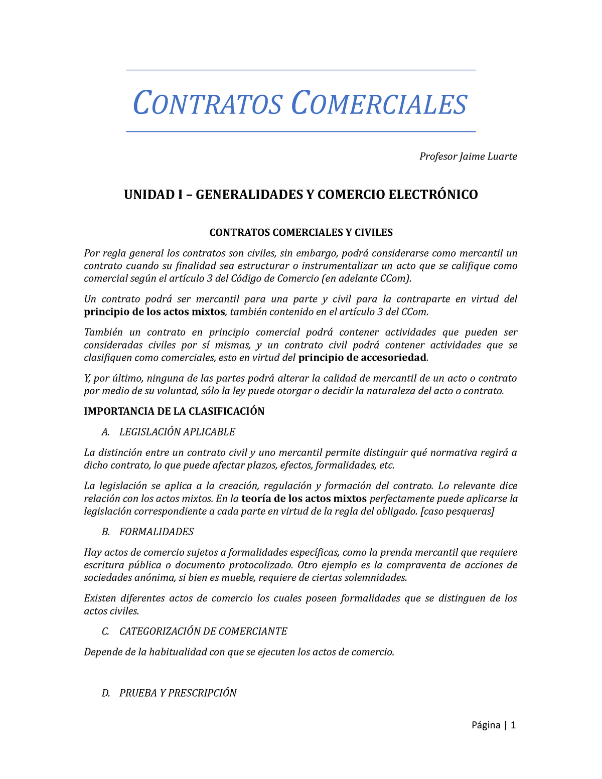Contratos Comerciales Contratos Comerciales Profesor Jaime Luarte Unidad I Generalidades Y 0941