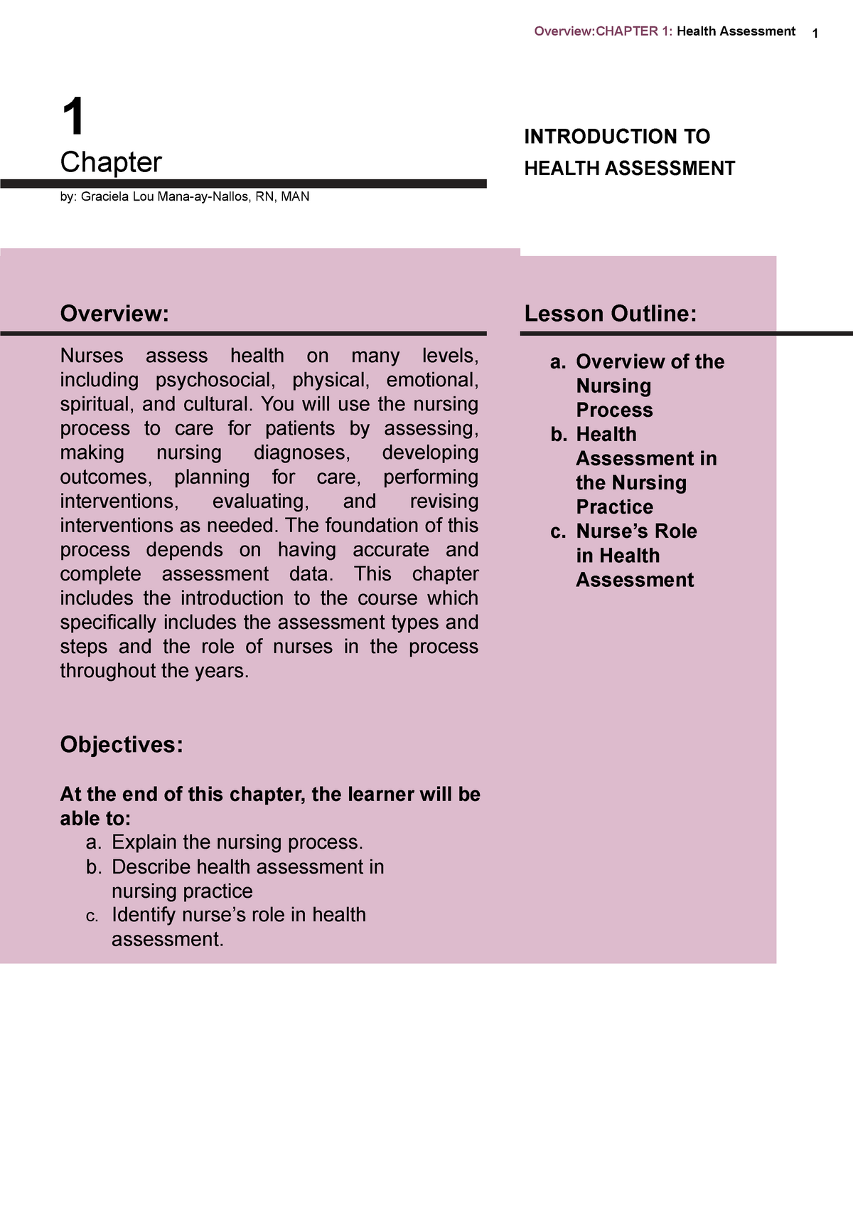 HA Chapter I Introduction - 1 Chapter INTRODUCTION TO HEALTH ASSESSMENT ...