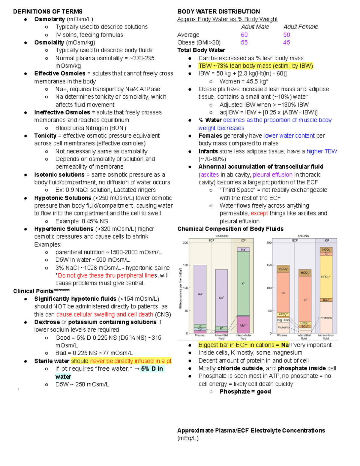 Fluids and electrolytes DEFINITIONS OF TERMS Osmolarity (mOsm/L