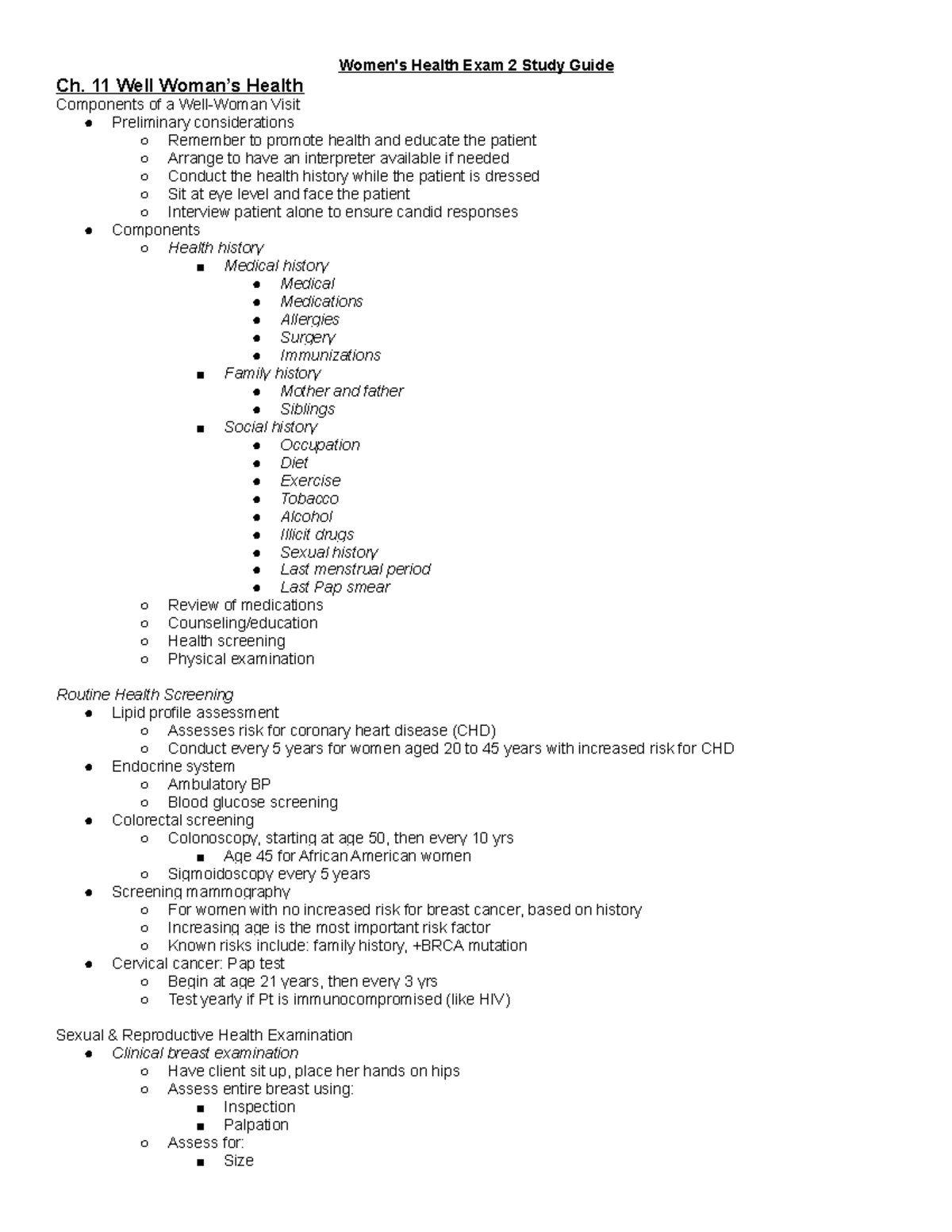 WH Exam 2 Study Guide - Women's Health Exam 2 Study Guide Ch. 11 Well ...