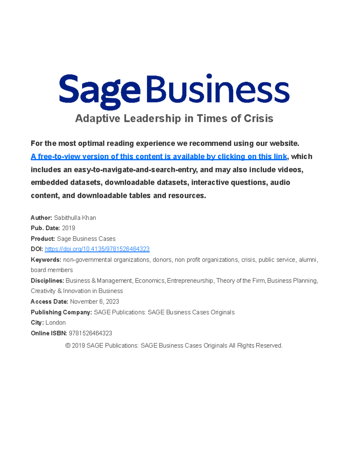 Adaptive leadership in times of crisis - Adaptive Leadership in Times ...
