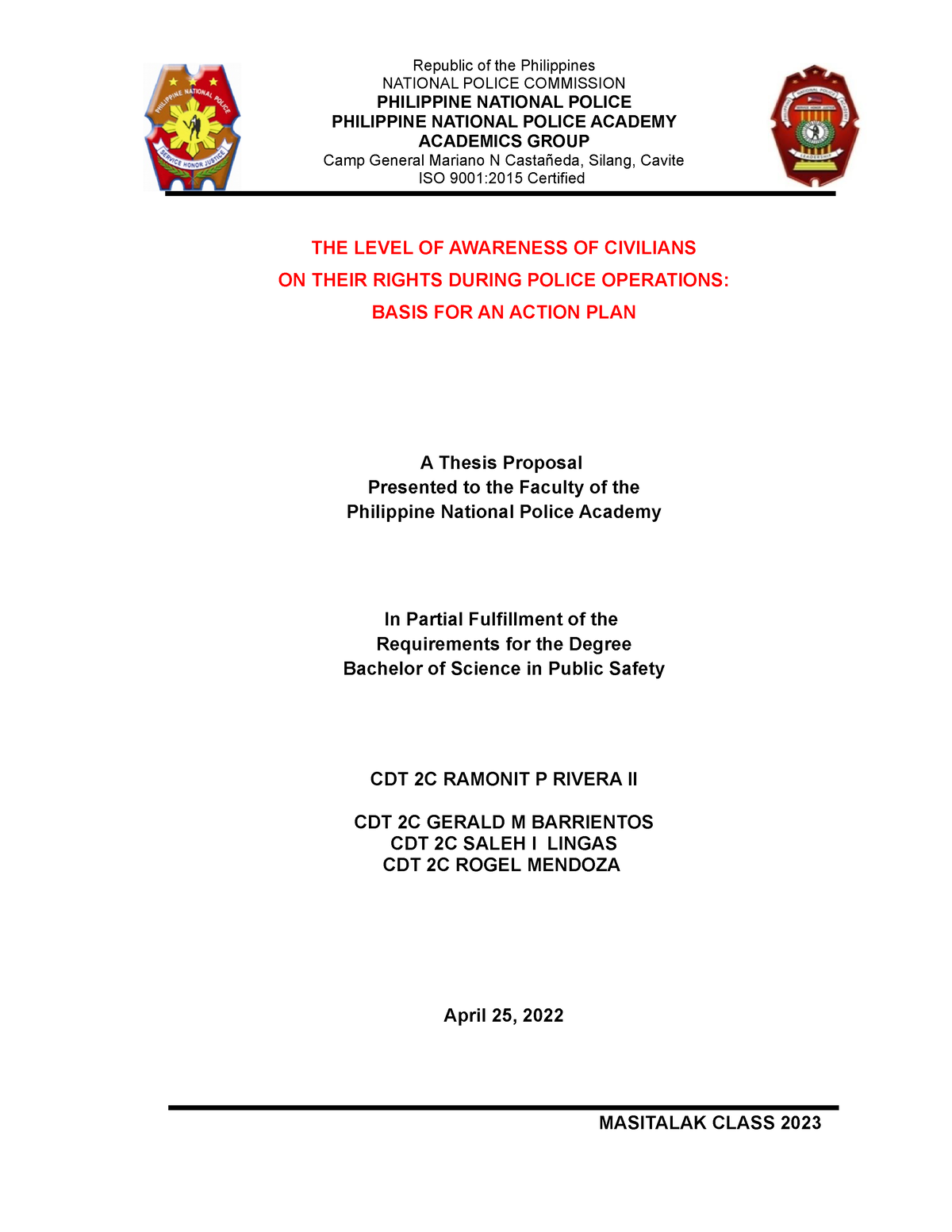 thesis title about police