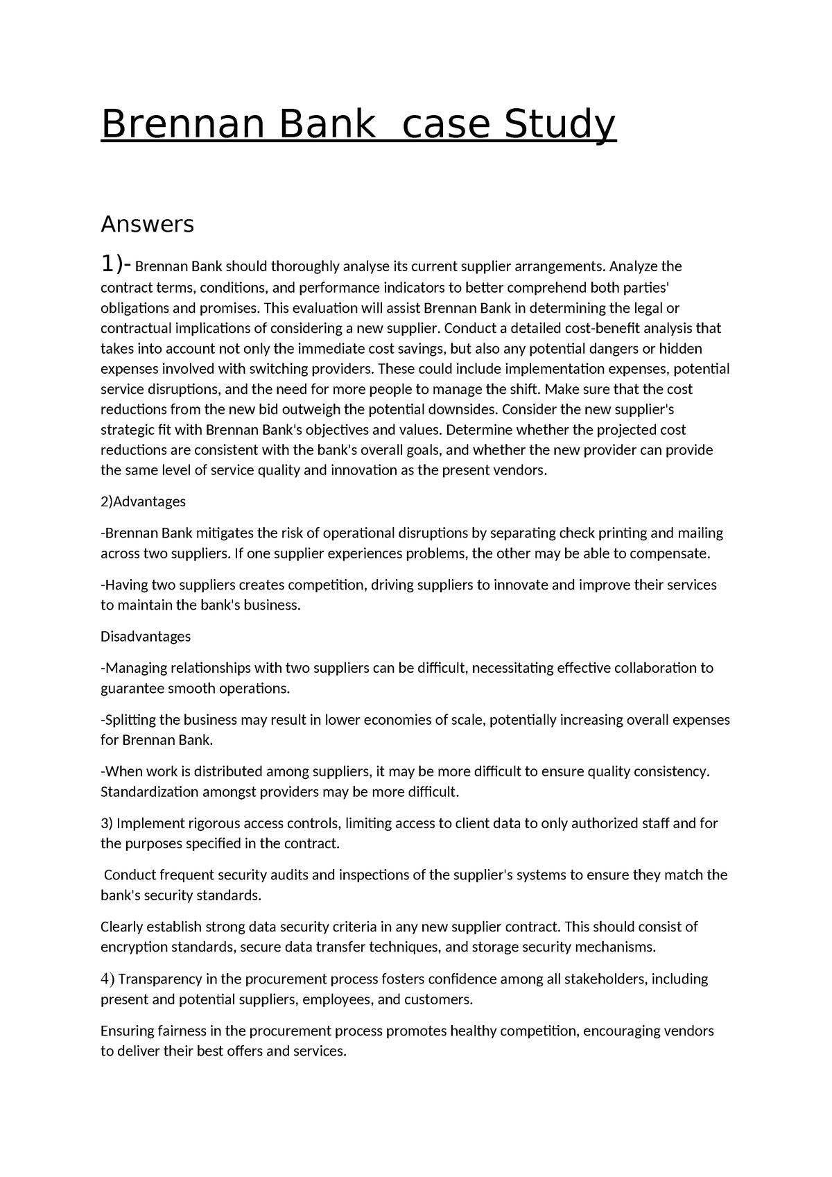 Brennan Bank - Analyze the contract terms, conditions, and performance ...