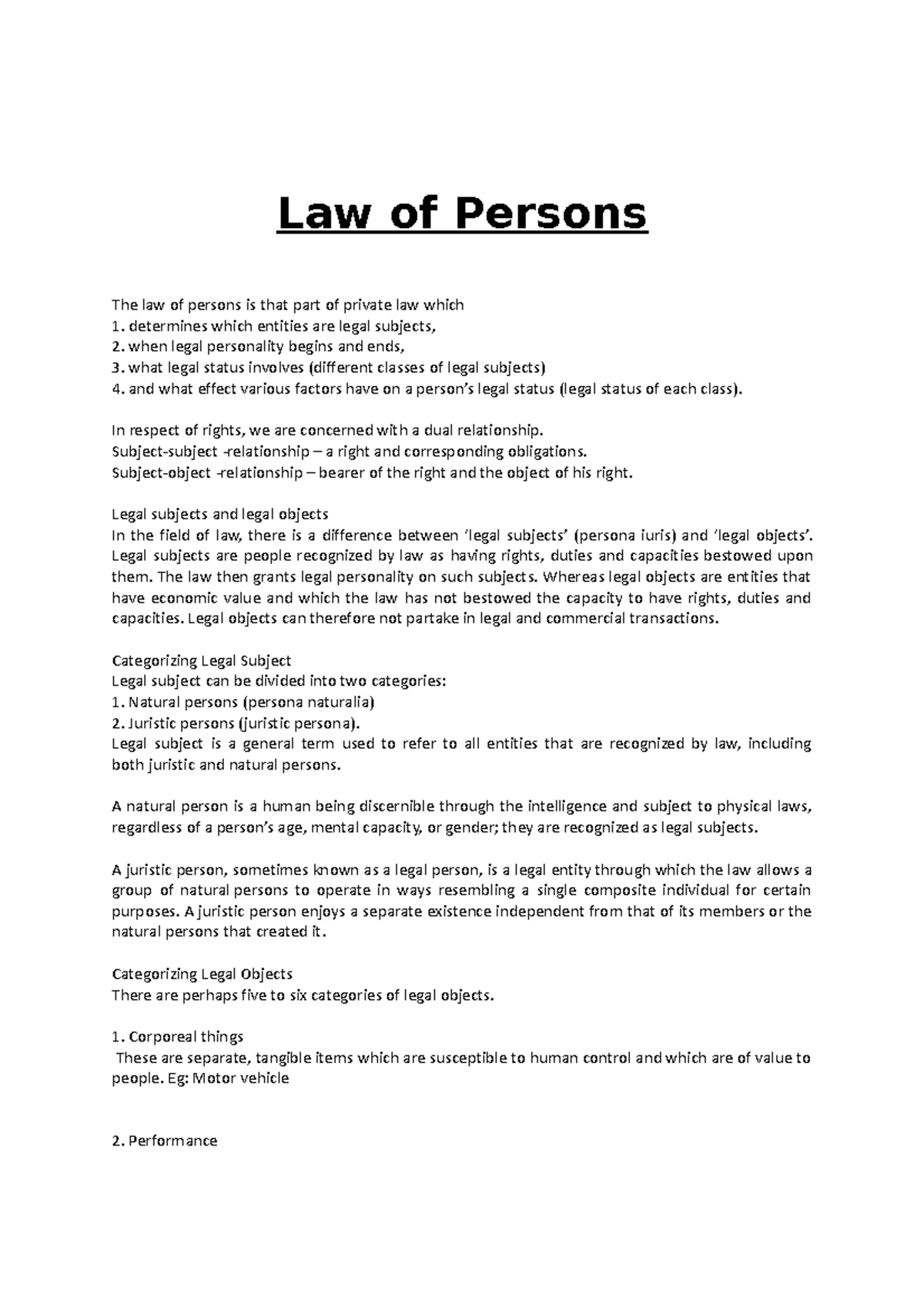 Law of Persons notes Law of Persons The law of persons is that part