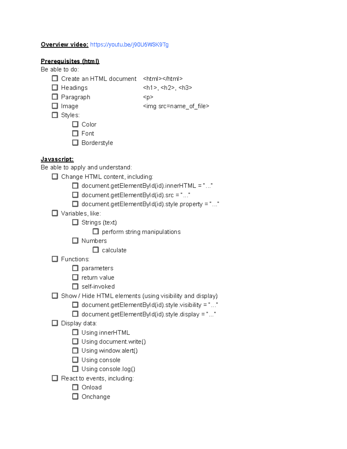 Checklist - Overview video: youtu/j90U6WSK9Tg Prerequisites (html) Be ...