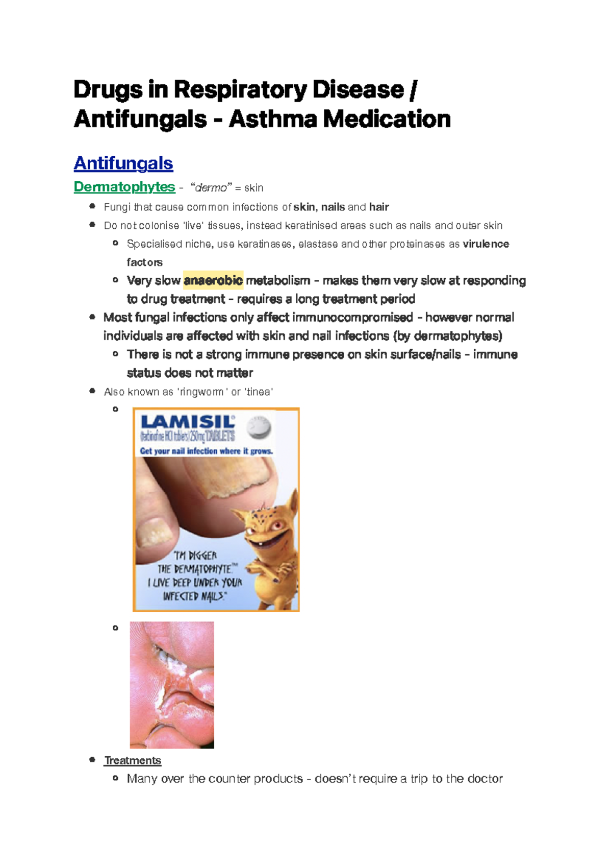 Drugs in Respiratory Disease, Antifungals Asthma Medication D r u g