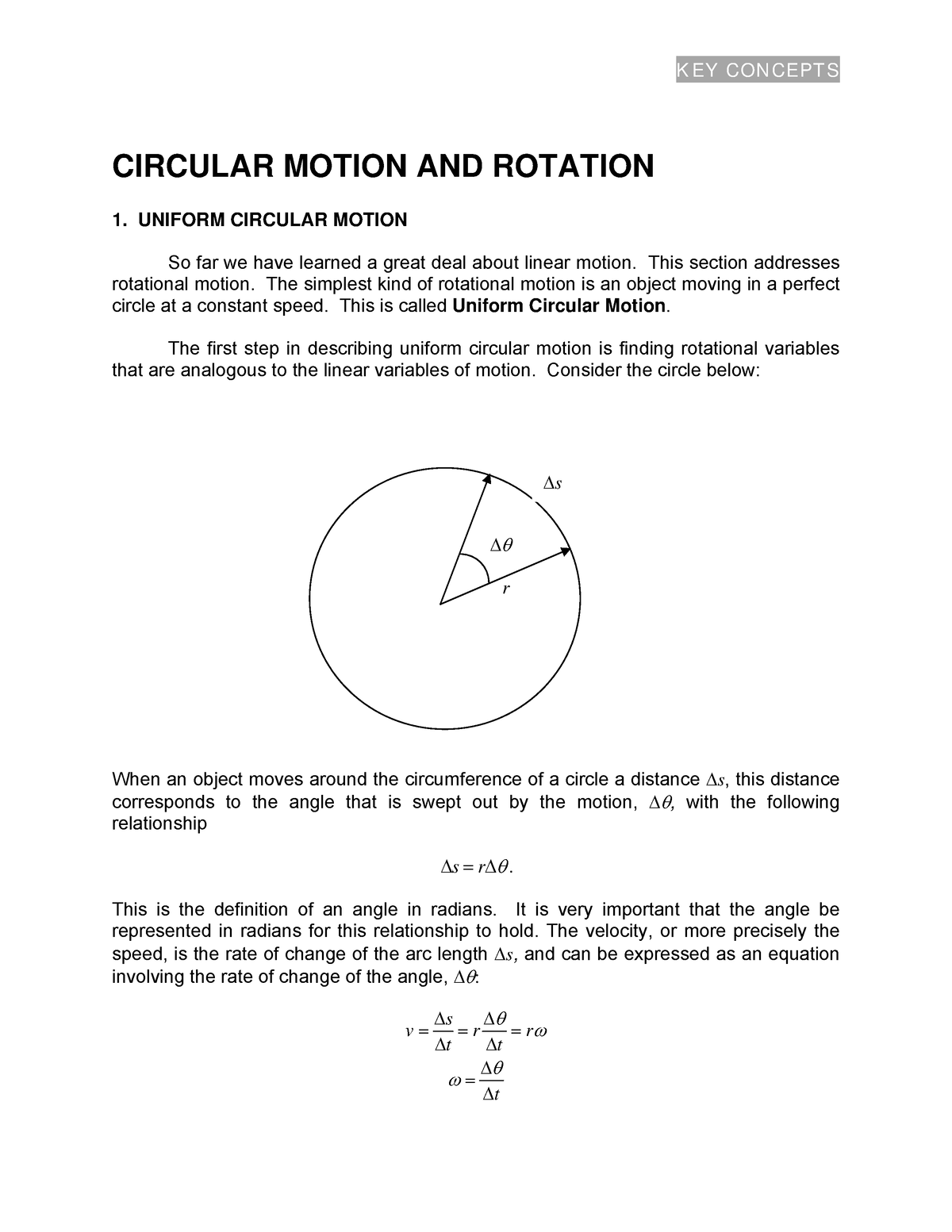 Chapter 5 Key Concepts-1-1 - CIRCULAR MOTION AND ROTATION 1. UNIFORM ...