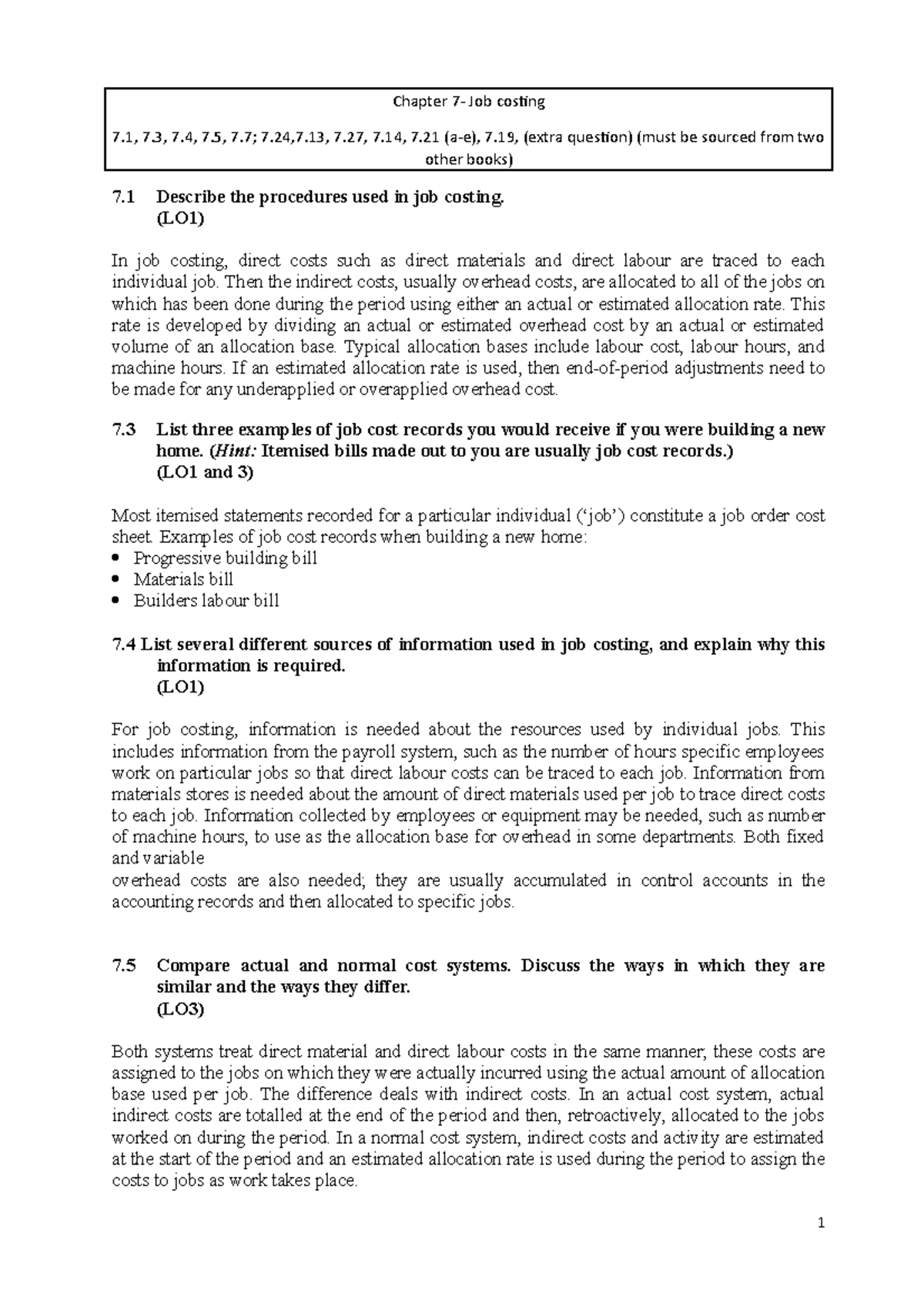 BX3172-CH 7- Solutions - Chapter 7- Job Costing 7, 7, 7, 7, 7; 7,7, 7 ...