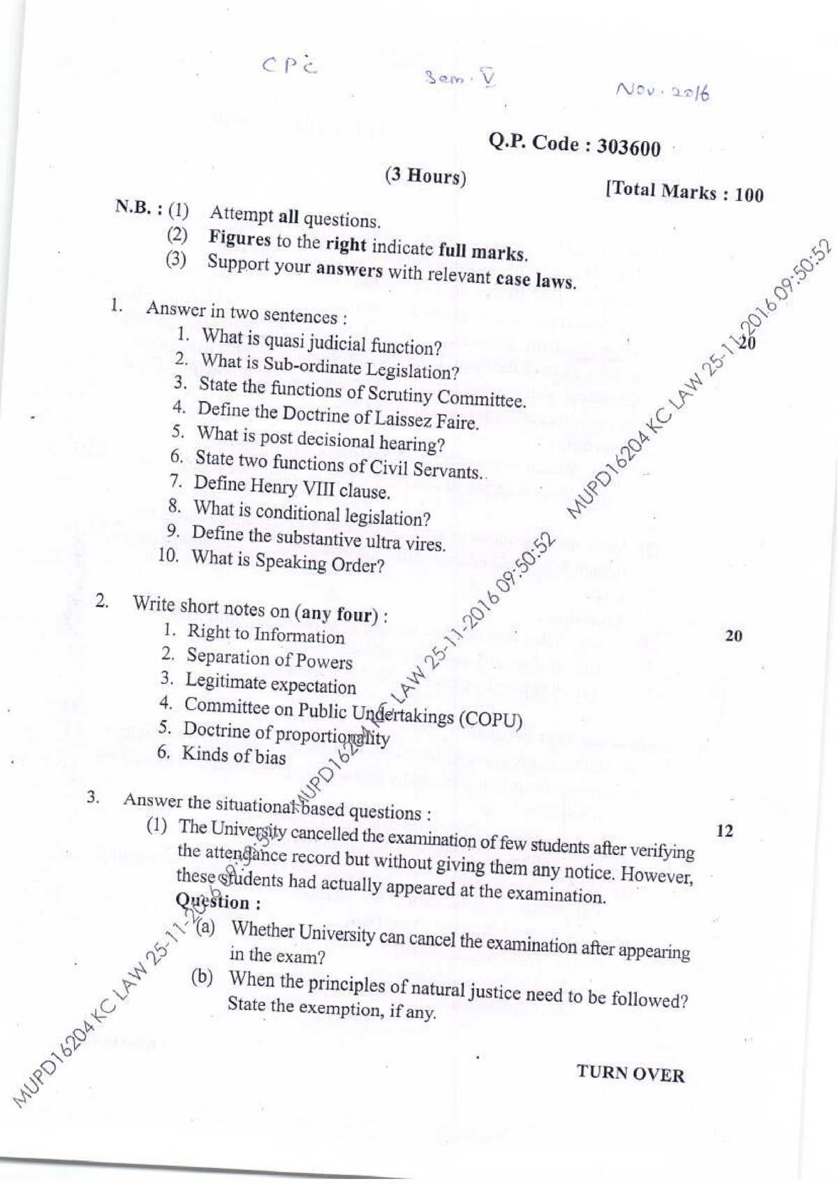 CPC 2016 Nov - Question Paper Mumbai University - Civil Procedure Code ...