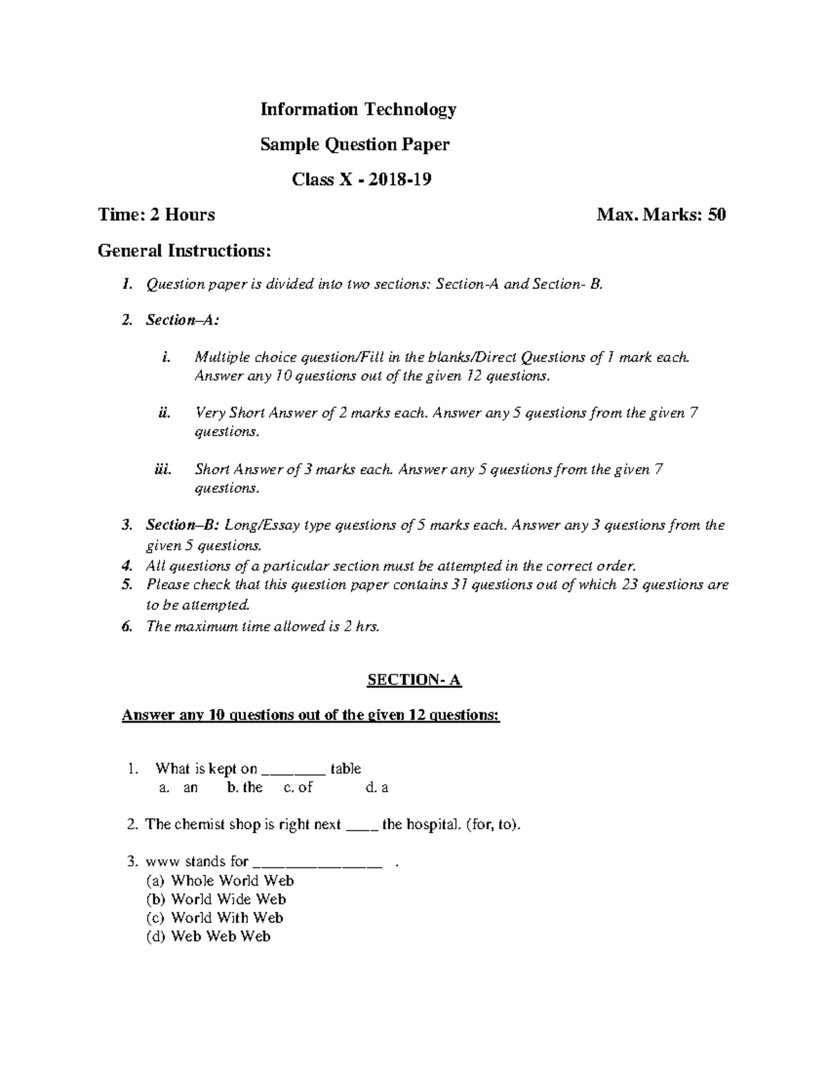 2018 19 sample paper - Question Answer Solution - Information ...