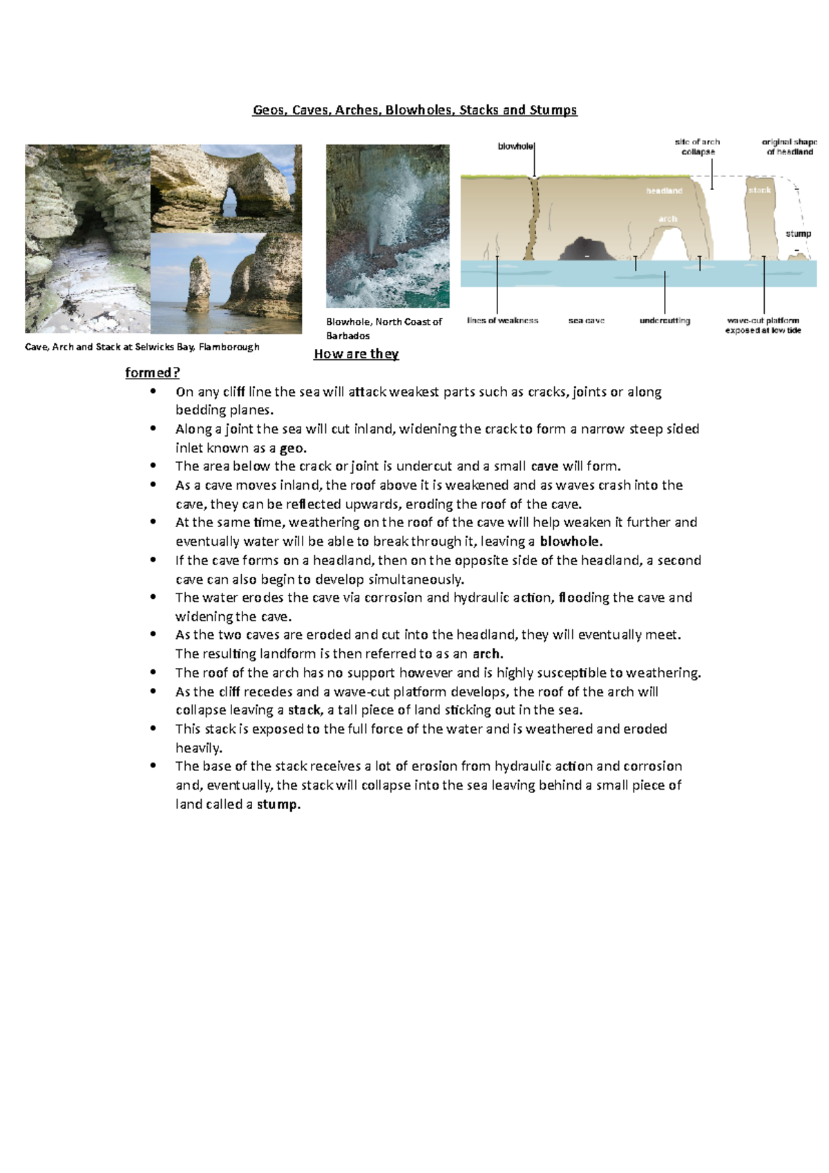 Gcse Geography Landforms Of Erosion Caves Arches Stac vrogue.co