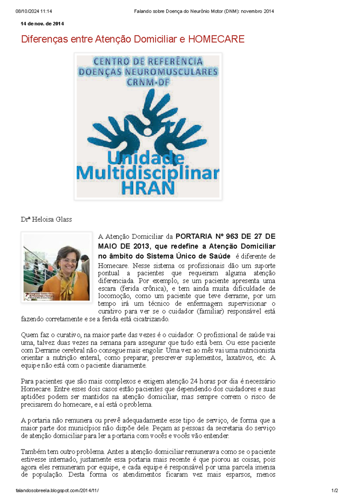Falando sobre Doença do Neurônio Motor (DNM) novembro 2014 - 08/10/2024 ...