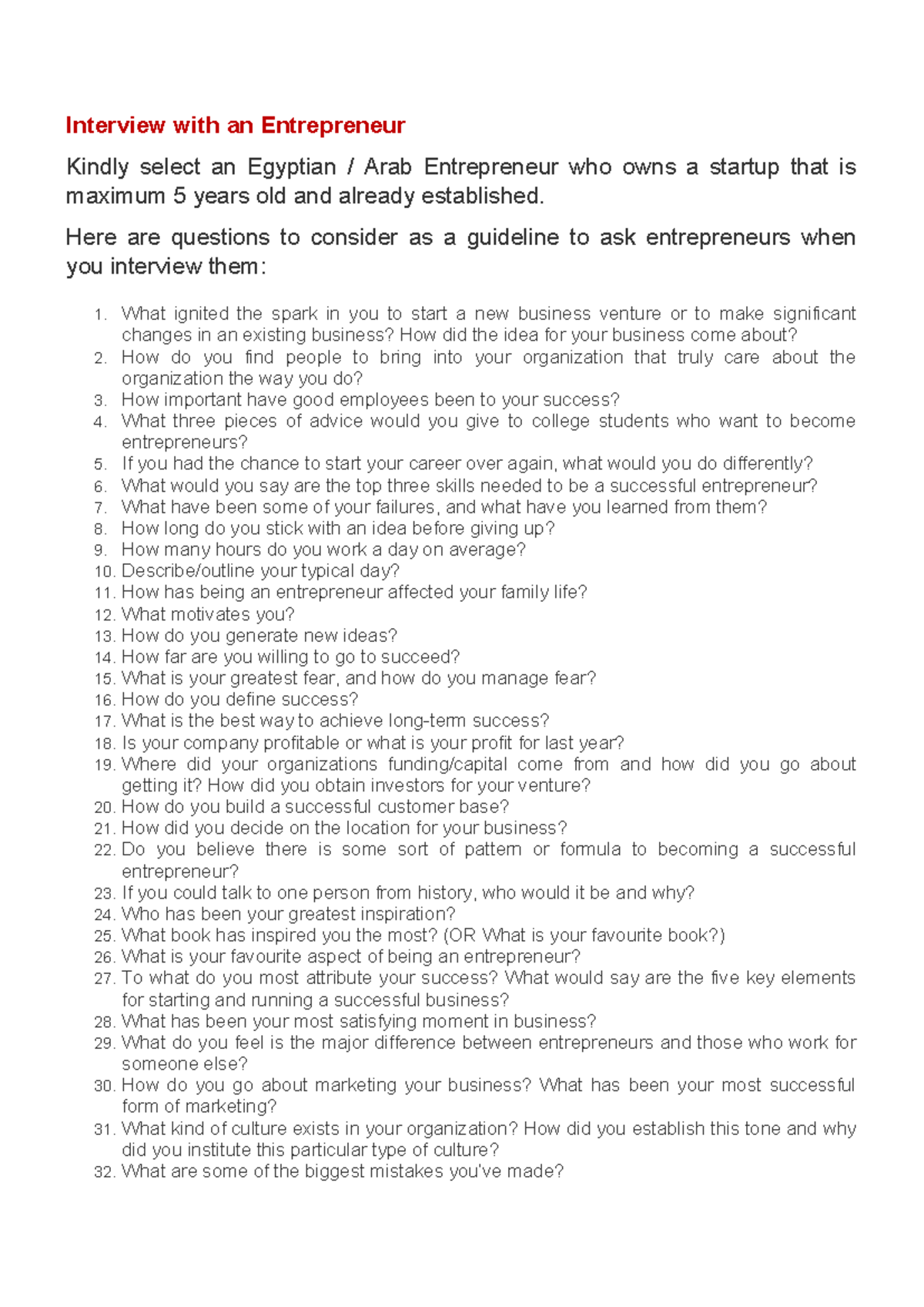 Interview with an Entrepreneur - Interview with an Entrepreneur Kindly ...