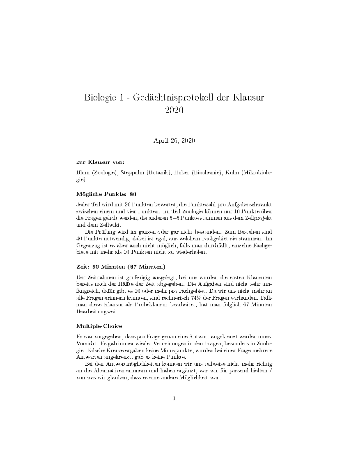 Bildung.bremen Biologie Lk Klausur 2019 Biologie 1 GP-Klausur 2019 2020 Zeitraum 1 - Biologie 1