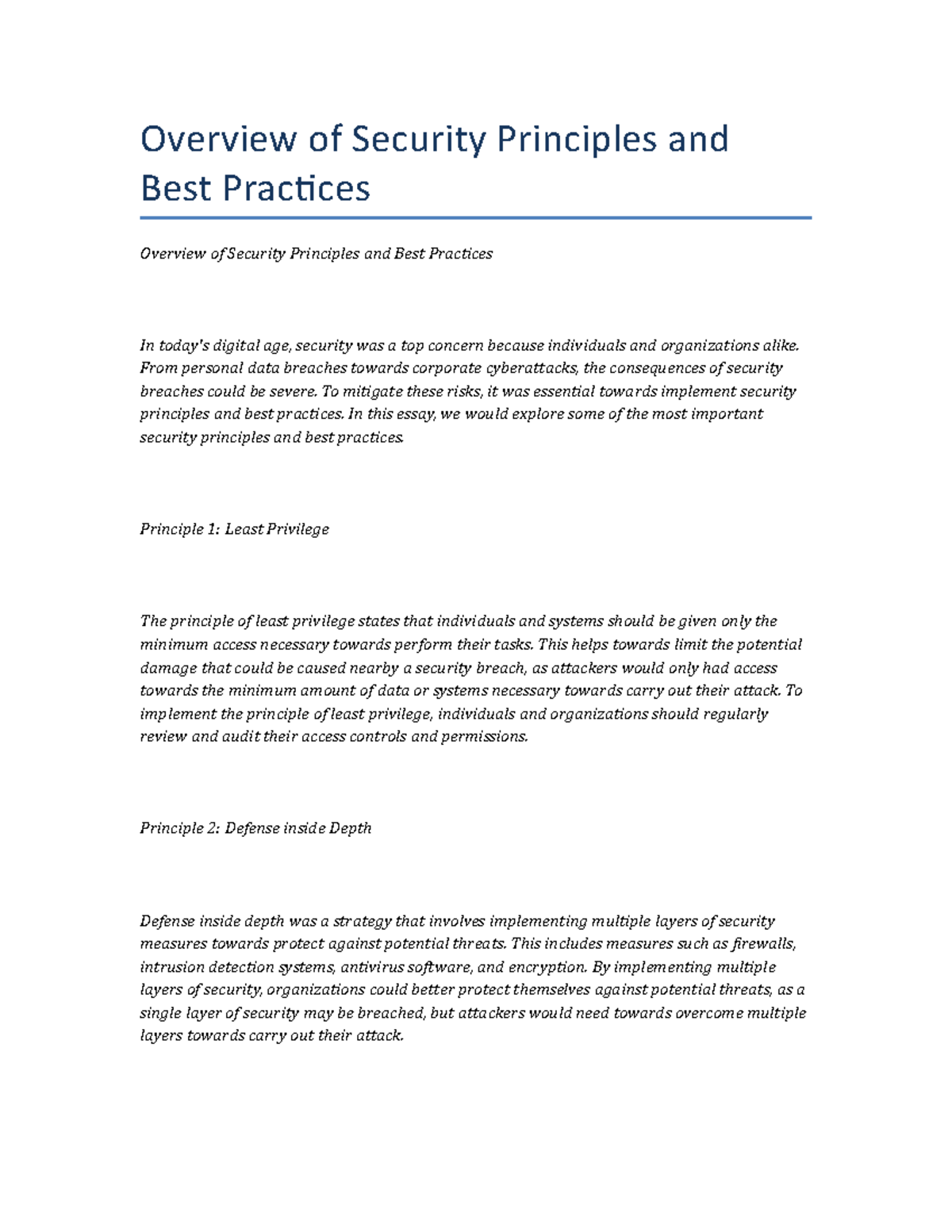 Overview of Security Principles and Best Practices - Overview of ...