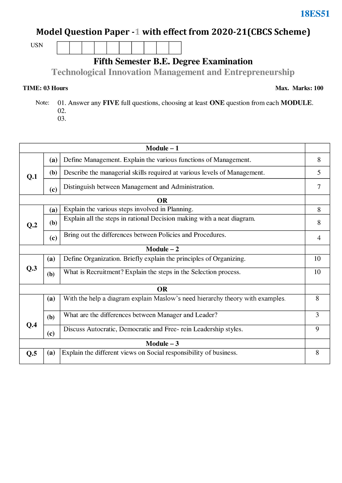 BE-18ES51-model - Szckzxhvln - 18ES Model Question Paper - 1 With ...