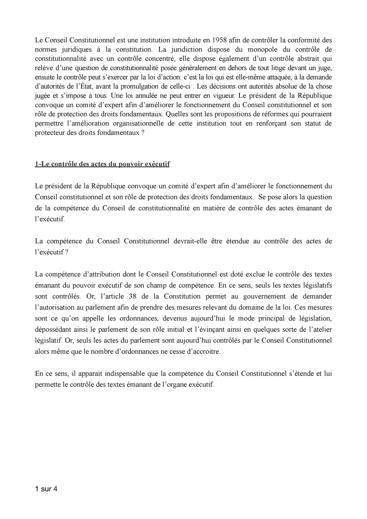 Partiel Cas Pratique Droit Constitutionnel Le Conseil Constitutionnel Est Une Institution