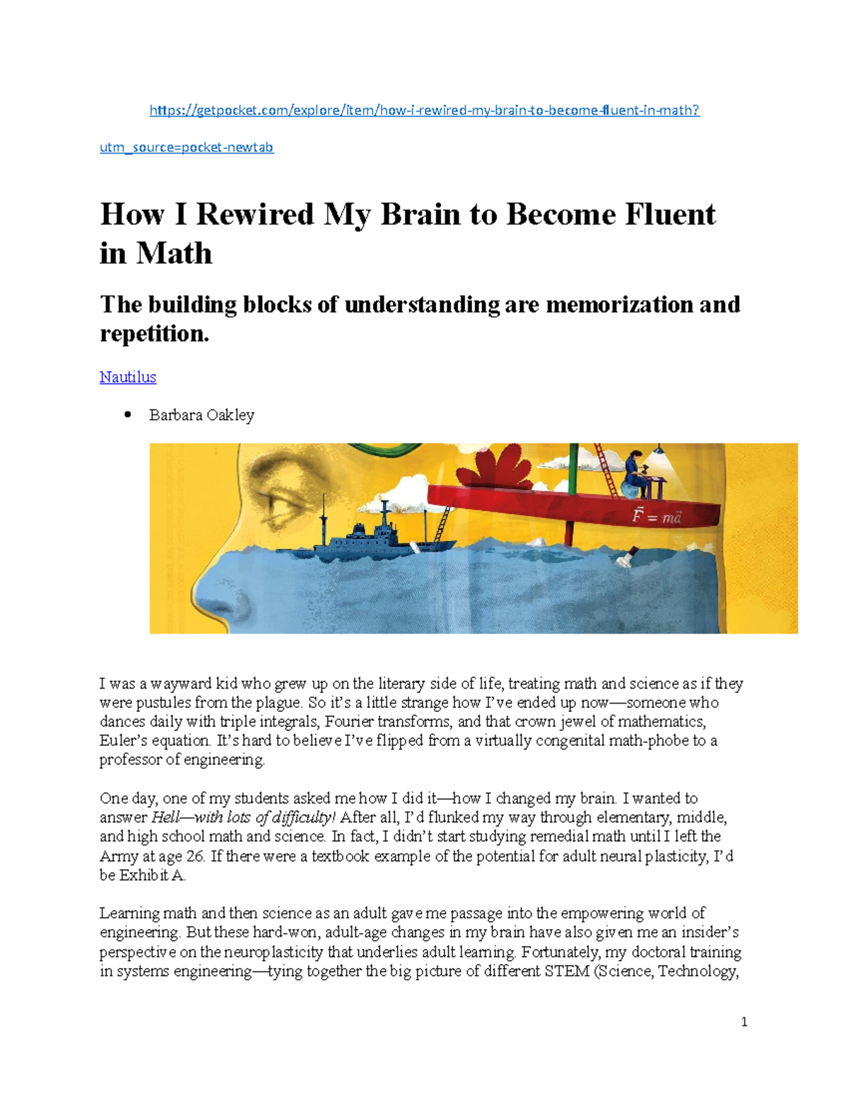 Oakley 2020 - How I Rewired My Brain to Become Fluent in Math The building  blocks of understanding - Studocu