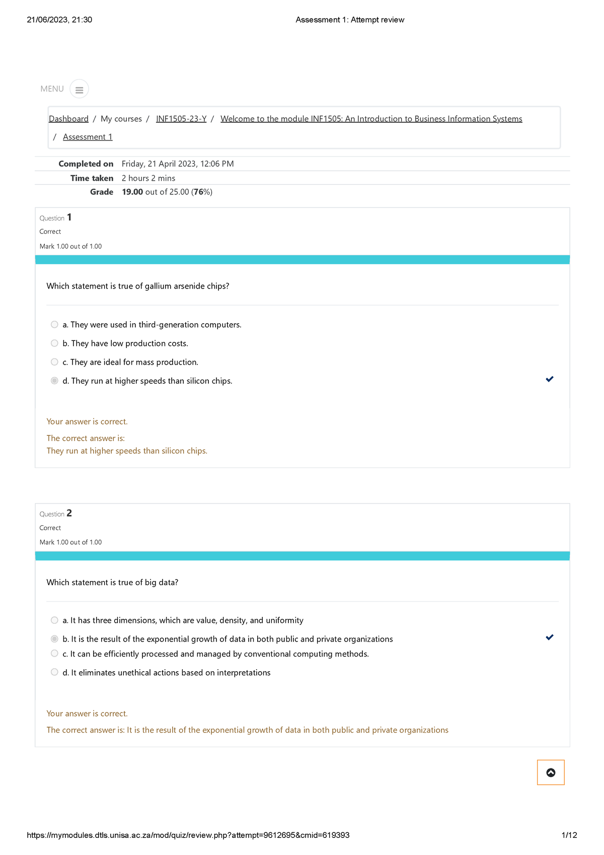 Assessment 1 Attempt review Exam prep INFO - Started on Friday, 21 ...