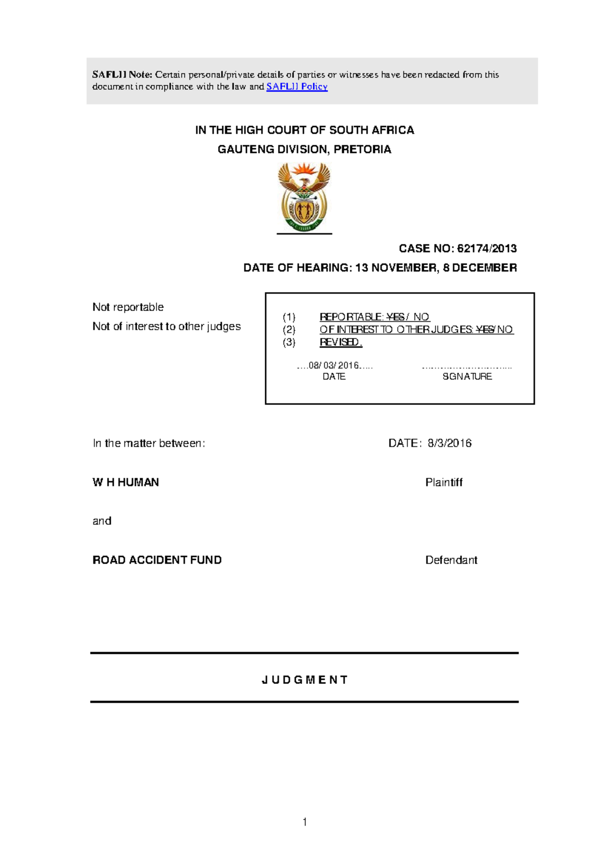 Tutorial for unisa - SAFLII Note: Certain personal/private details of ...