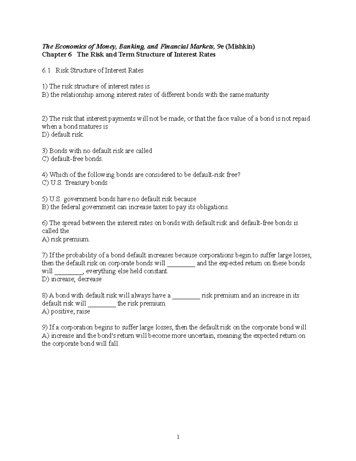 Chap06 Chapter 6 Test bank The Economics of Money, Banking, and