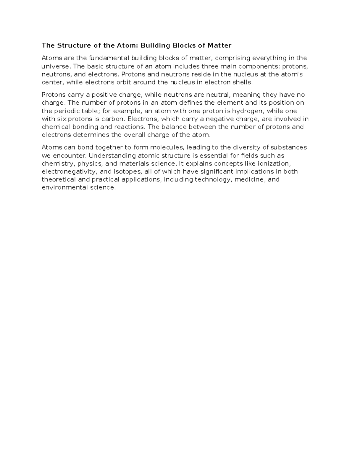 The Structure of the Atom - The basic structure of an atom includes ...